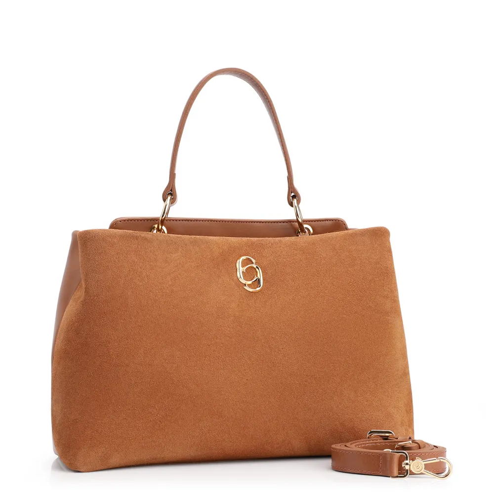 Bolsa Tote Couro Camurça/Couro Marrom - imagem 2