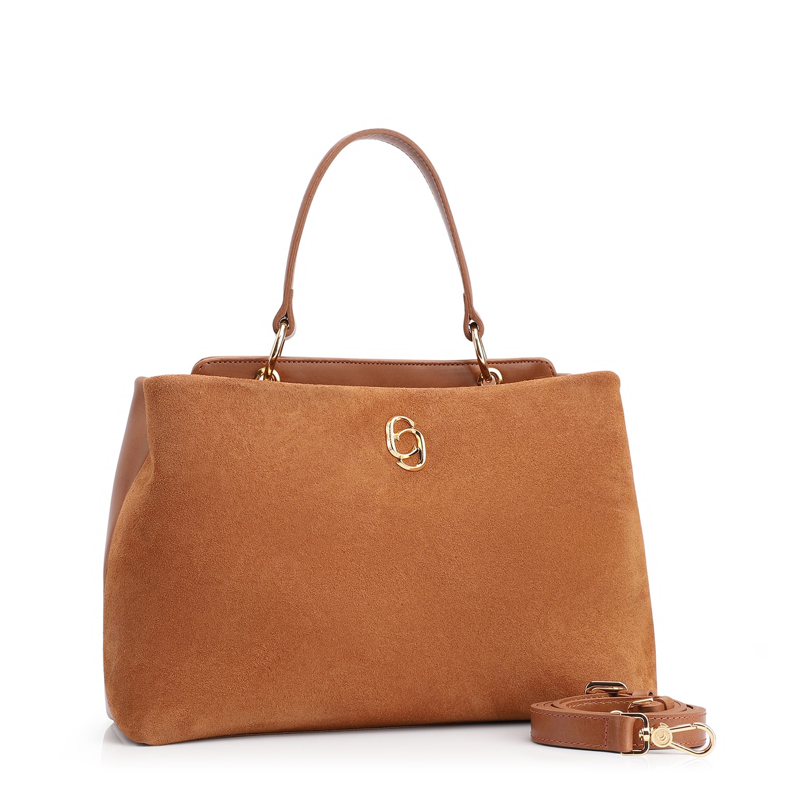Bolsa Tote Couro Camurça/Couro Marrom