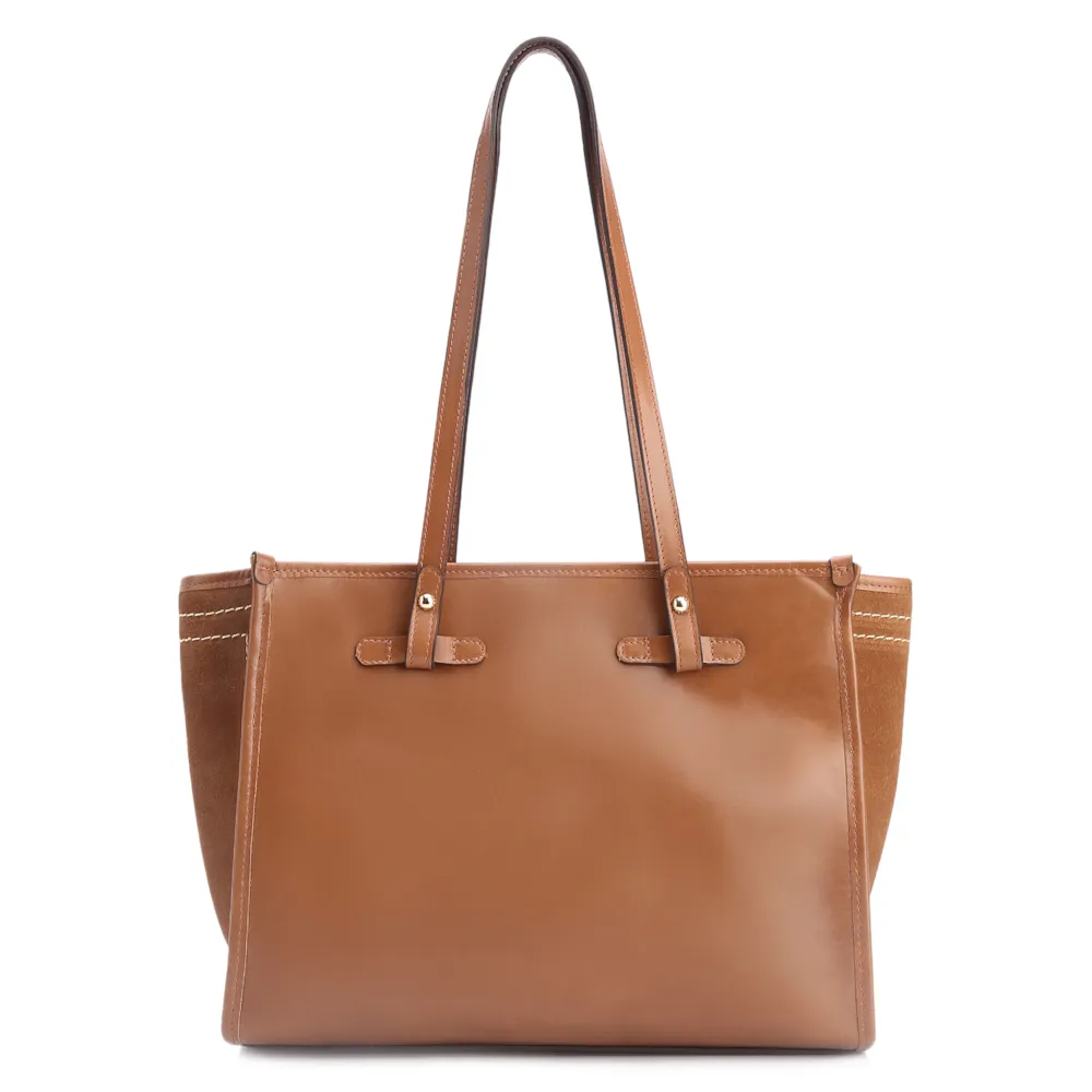 Bolsa Tote Couro Camurça/Couro Marrom - imagem 3