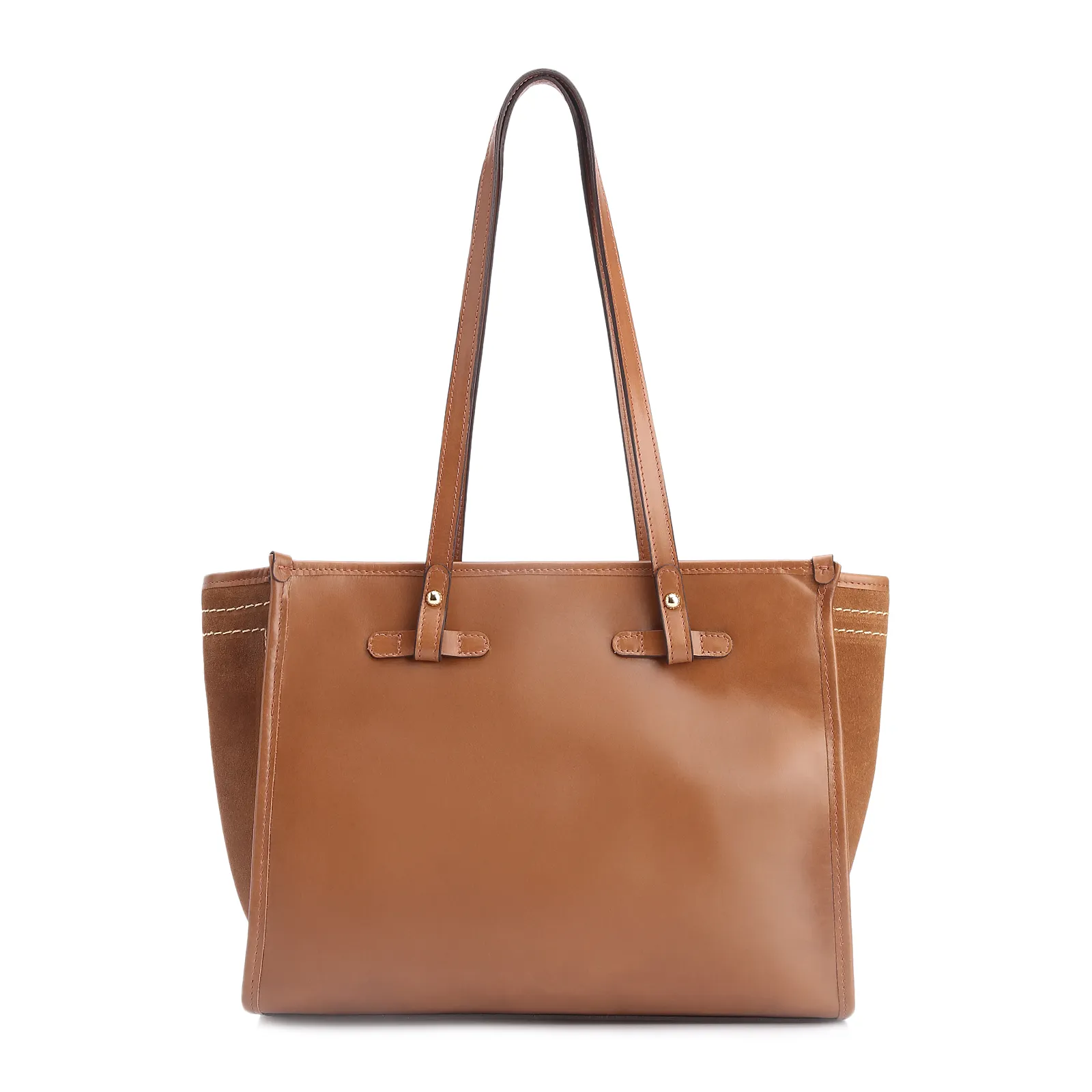 Bolsa Tote Couro Camurça/Couro Marrom