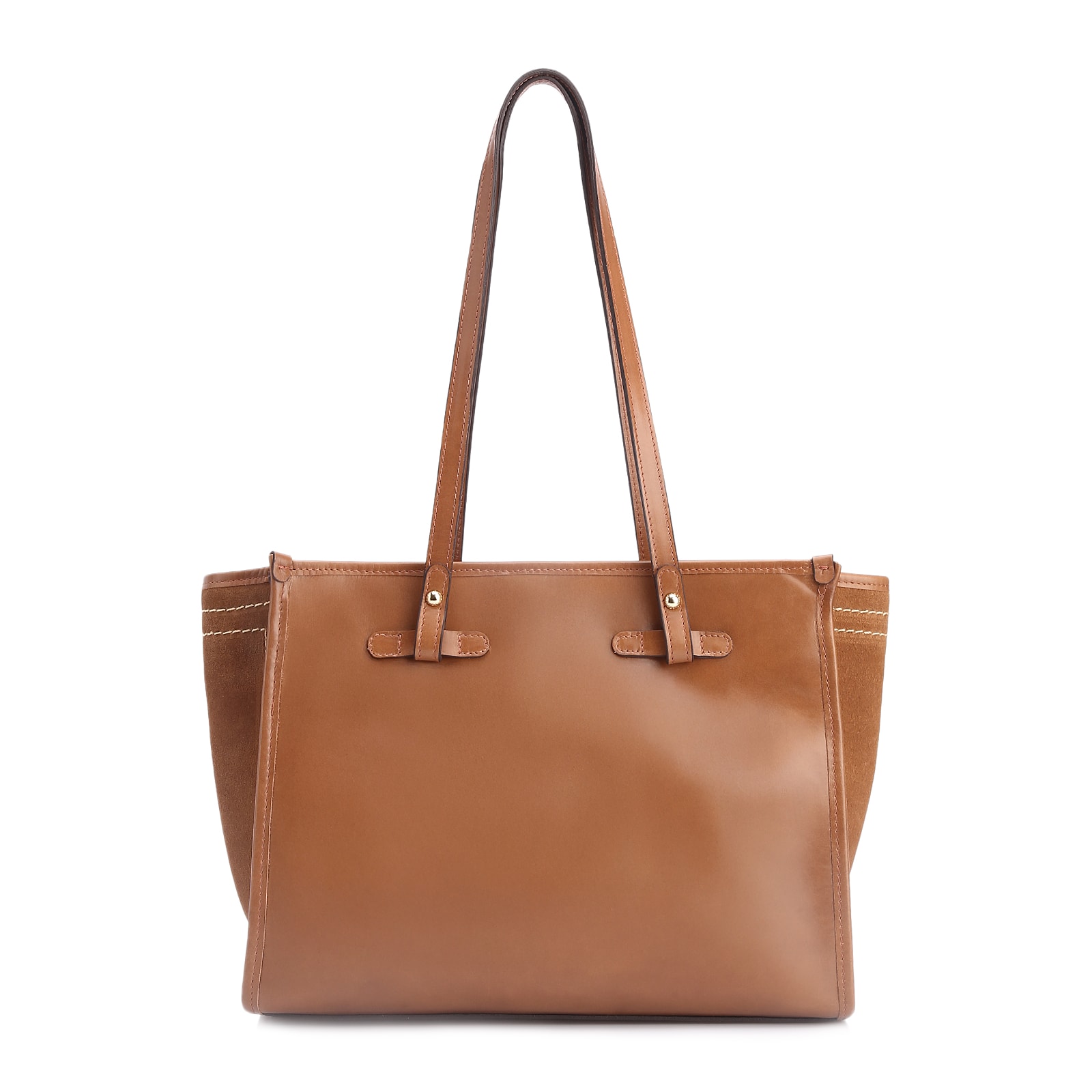 Bolsa Tote Couro Camurça/Couro Marrom