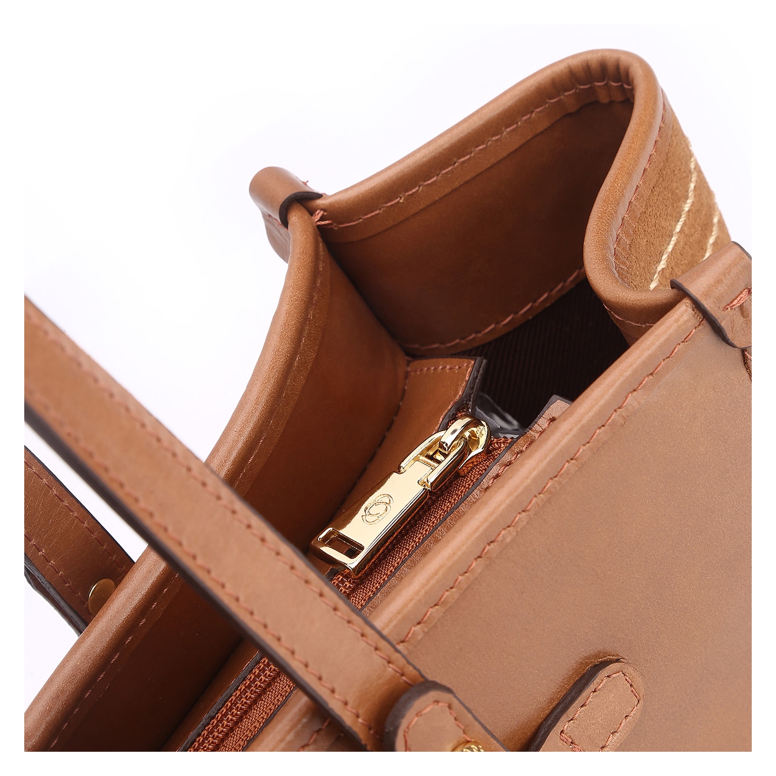 Bolsa Tote Couro Camurça/Couro Marrom