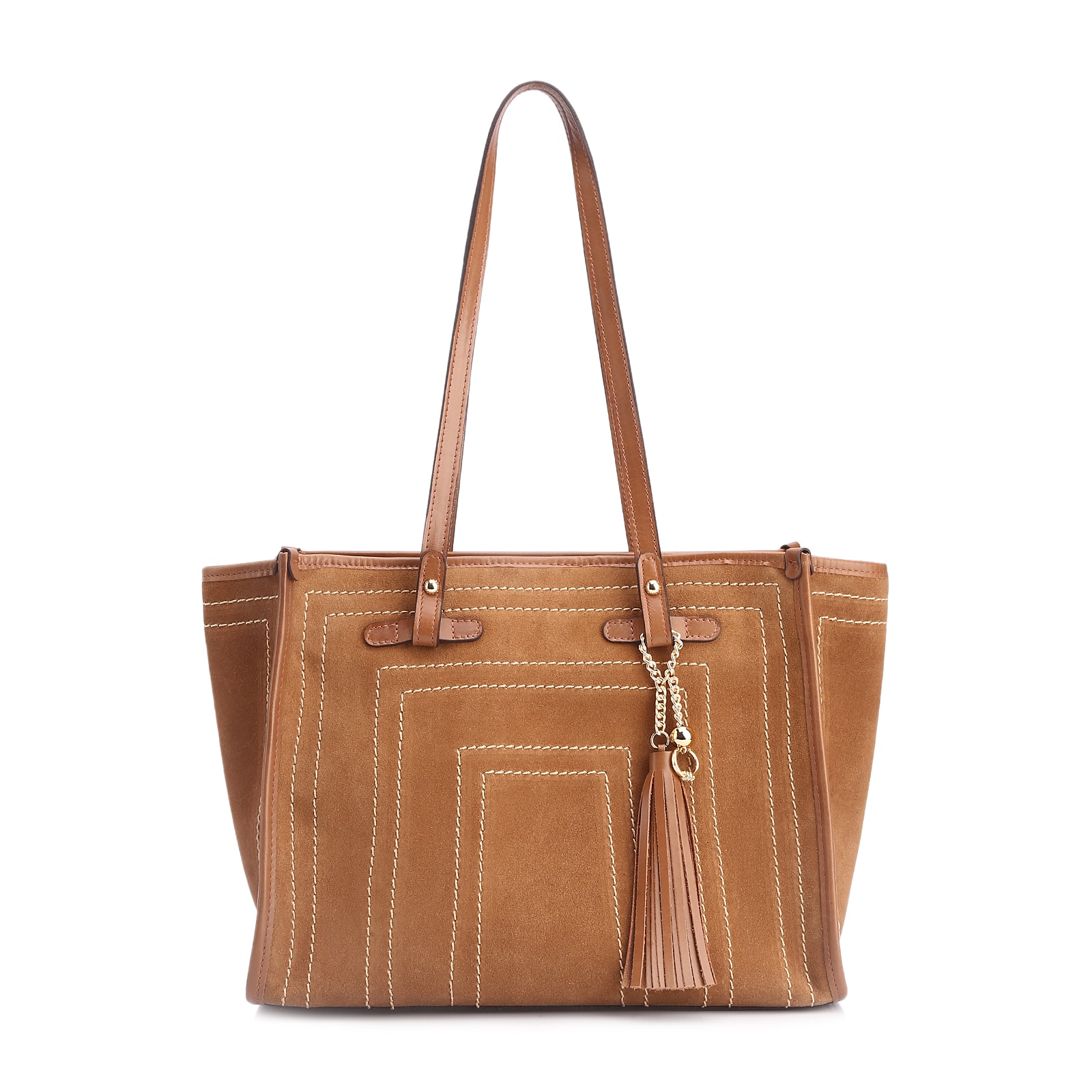 Bolsa Tote Couro Camurça/Couro Marrom