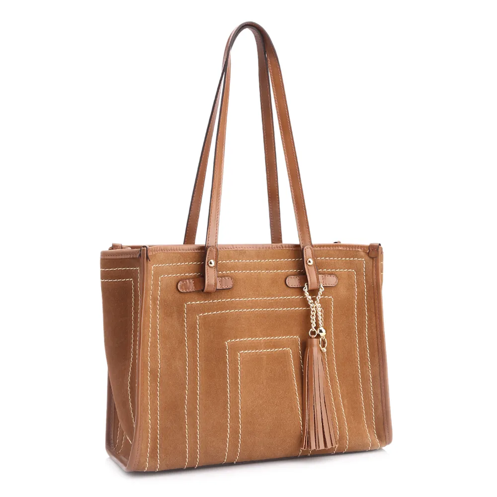 Bolsa Tote Couro Camurça/Couro Marrom - imagem 2