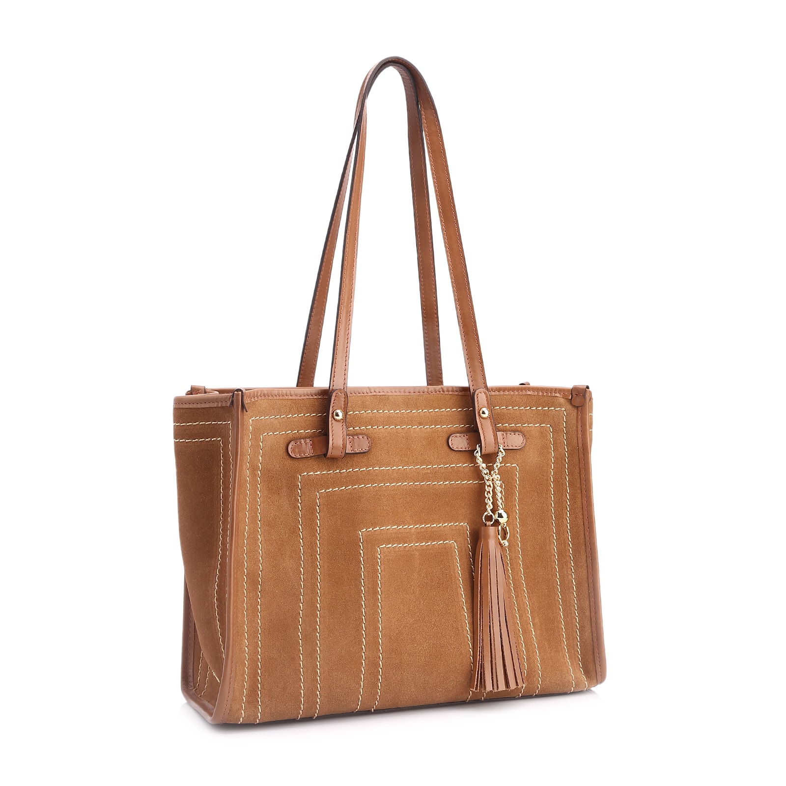 Bolsa Tote Couro Camurça/Couro Marrom