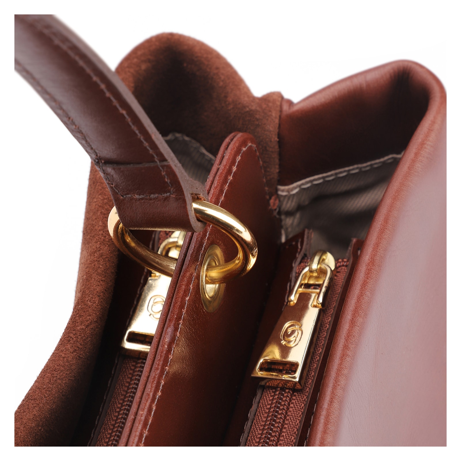 Bolsa Tote Couro Camurça/Couro Marrom Escuro