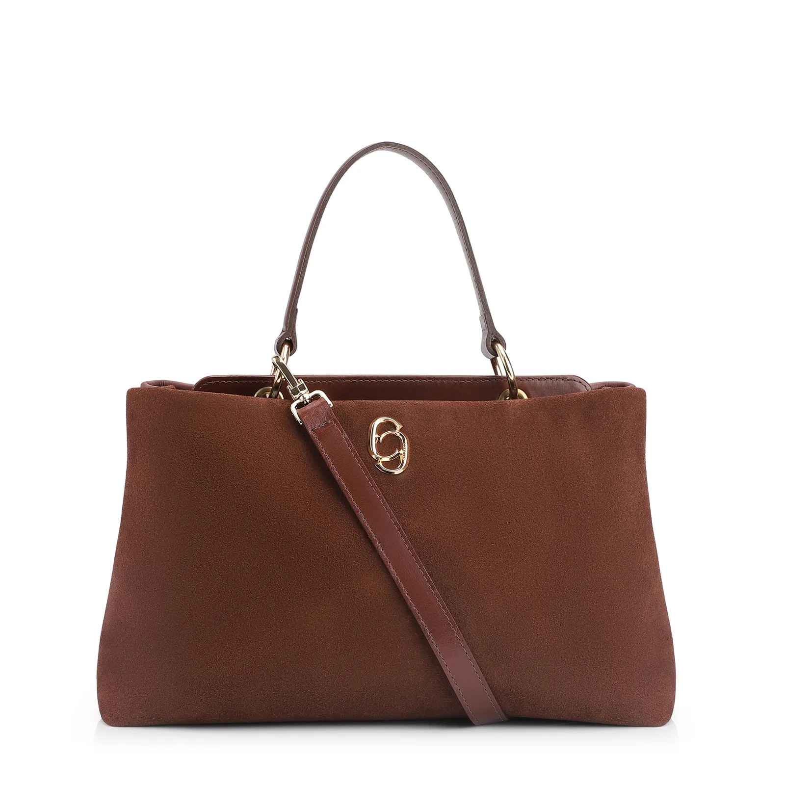 Bolsa Tote Couro Camurça/Couro Marrom Escuro
