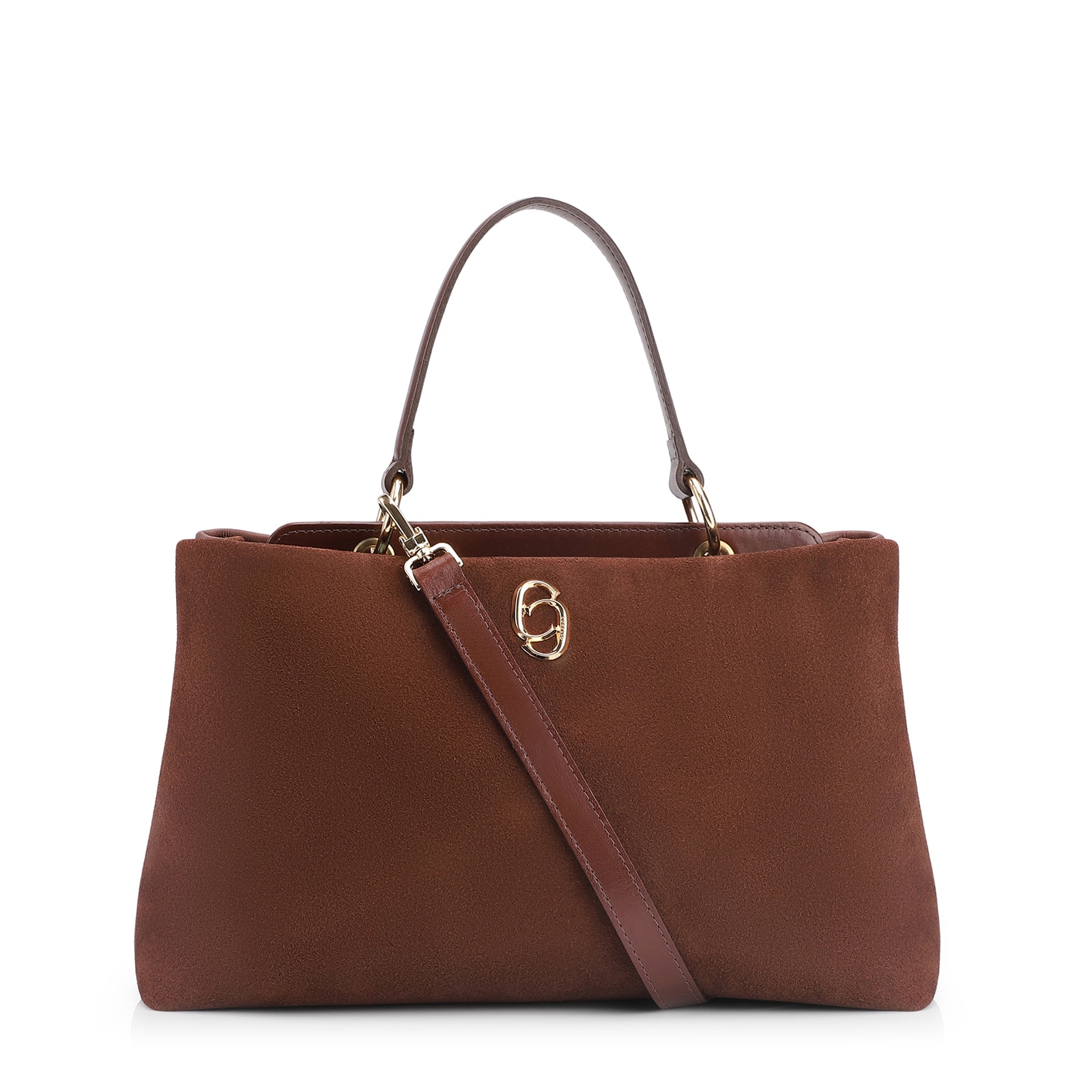 Bolsa Tote Couro Camurça/Couro Marrom Escuro