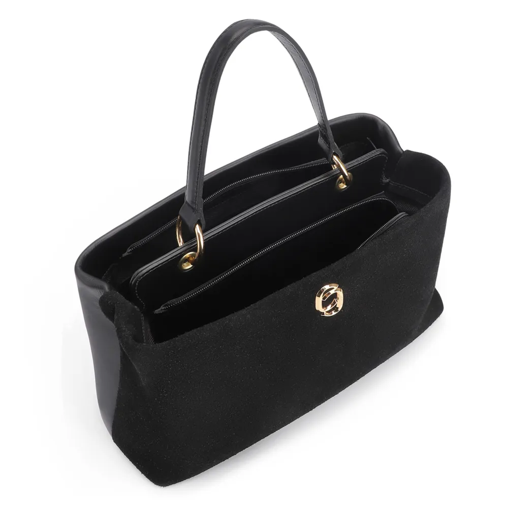 Bolsa Tote Couro Camurça/Couro Preto - imagem 4