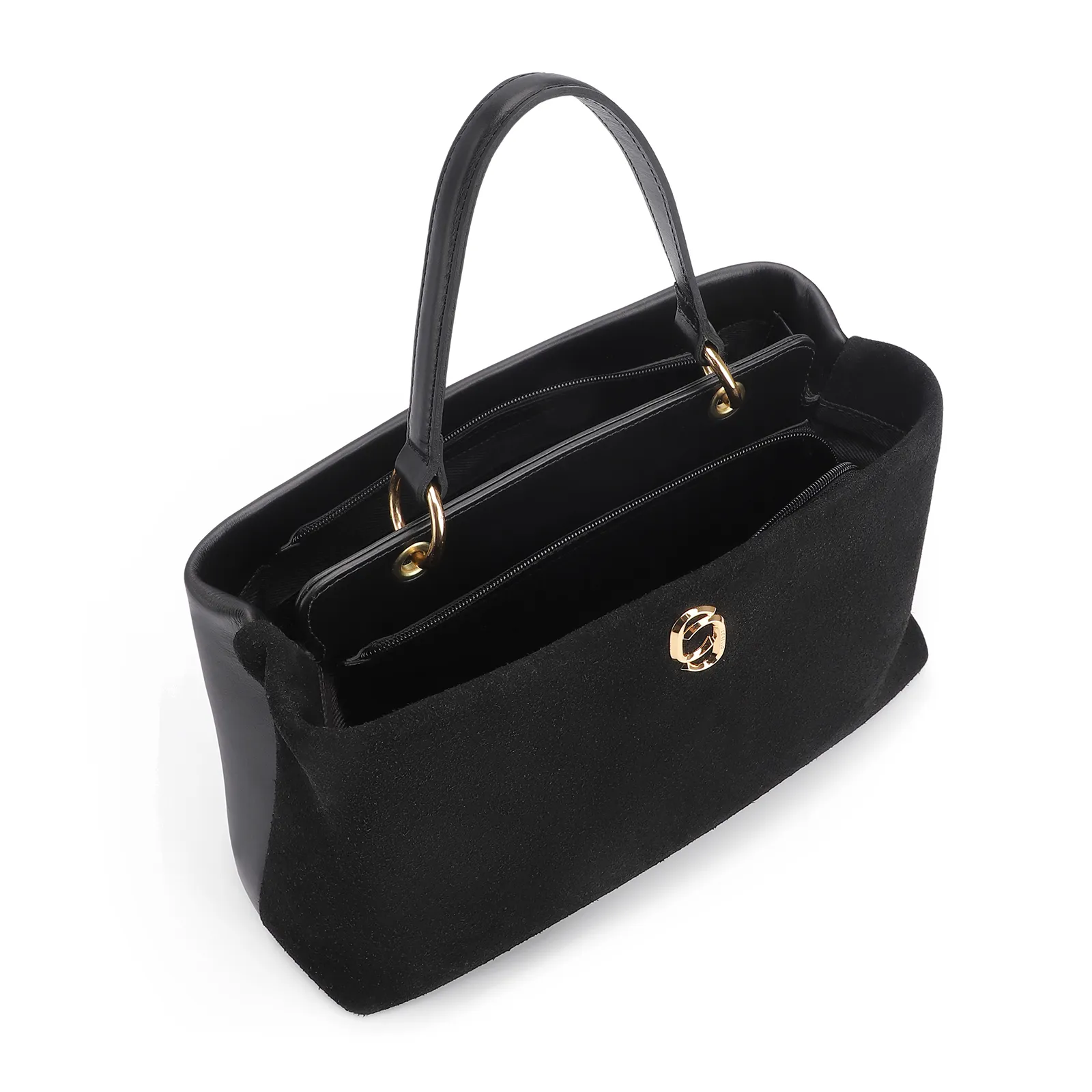 Bolsa Tote Couro Camurça/Couro Preto