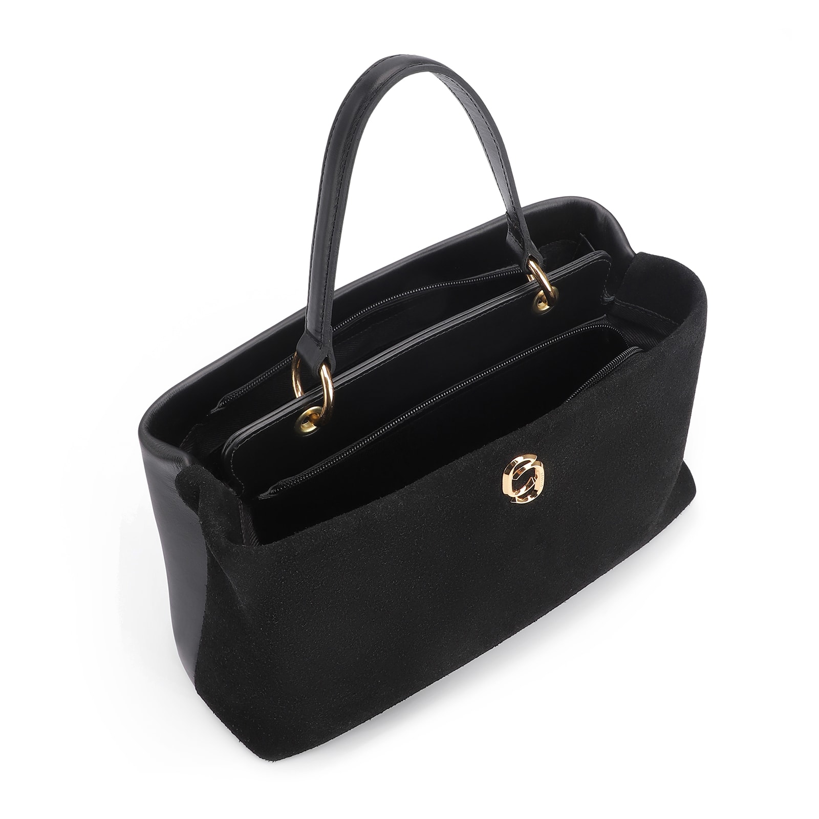 Bolsa Tote Couro Camurça/Couro Preto