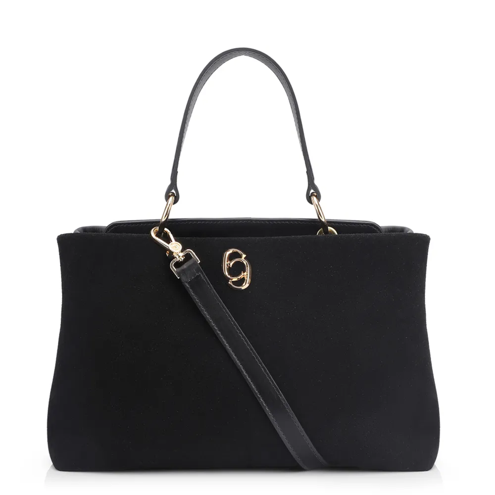 Bolsa Tote Couro Camurça/Couro Preto