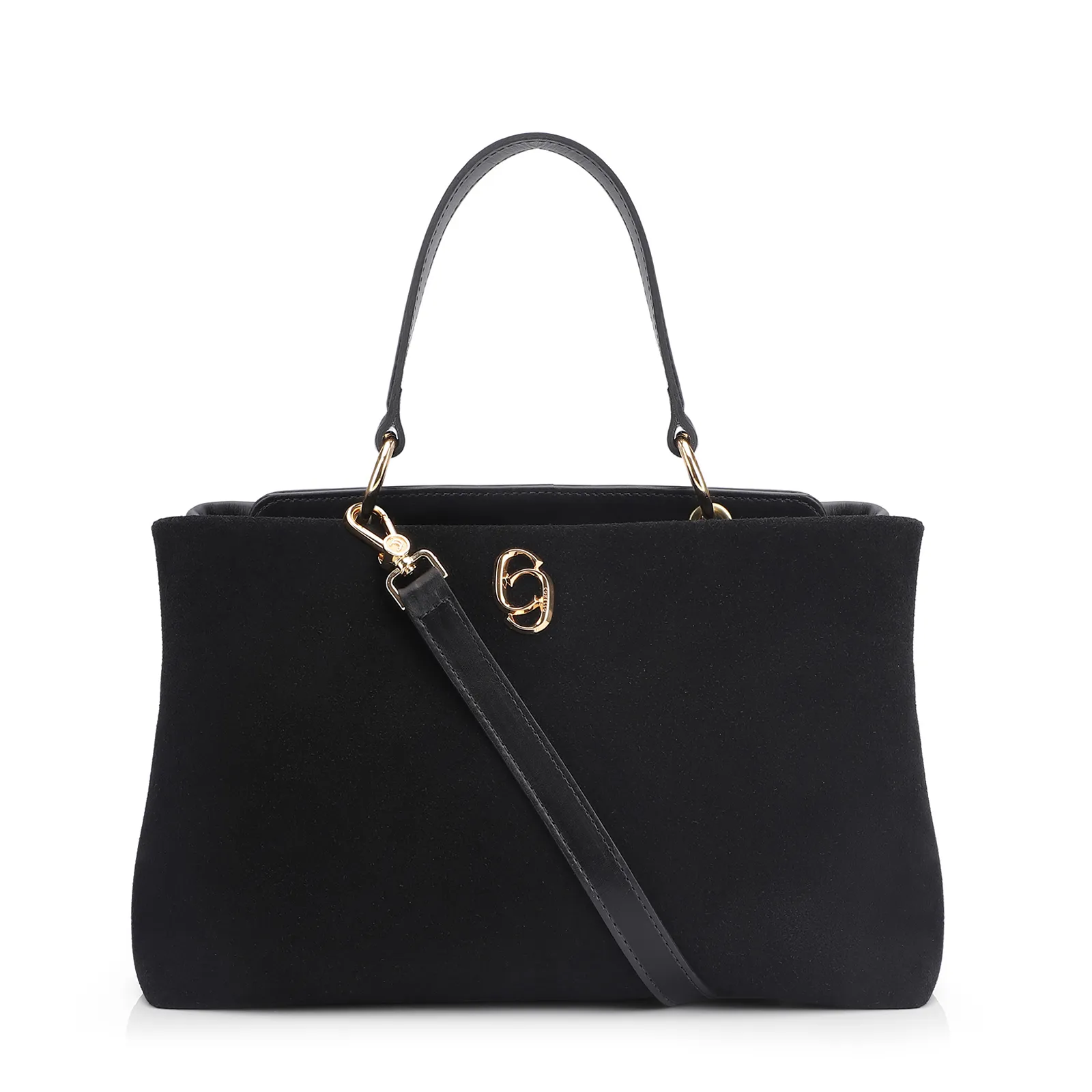 Bolsa Tote Couro Camurça/Couro Preto