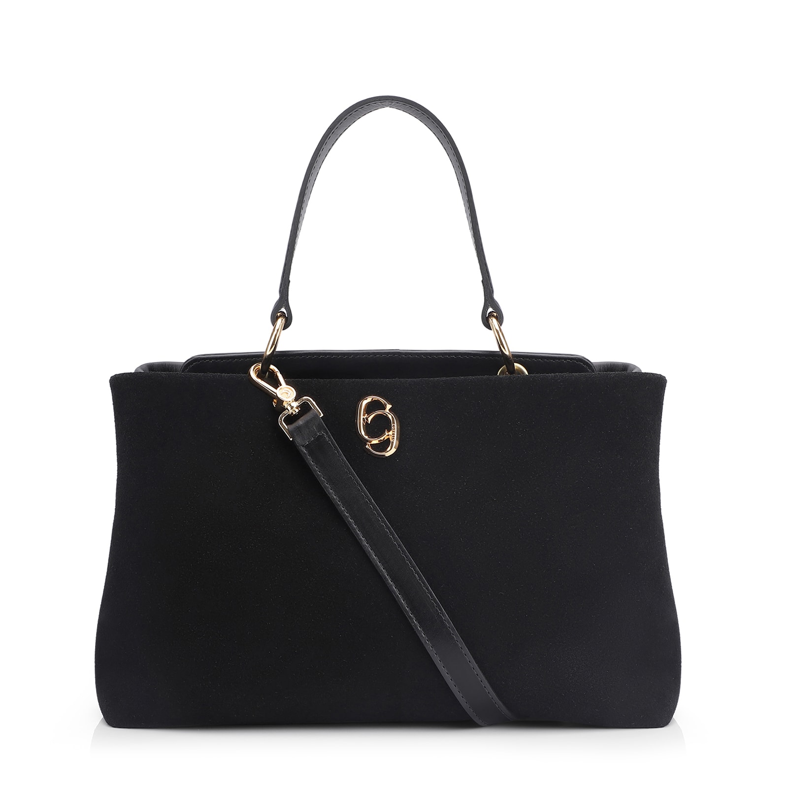 Bolsa Tote Couro Camurça/Couro Preto