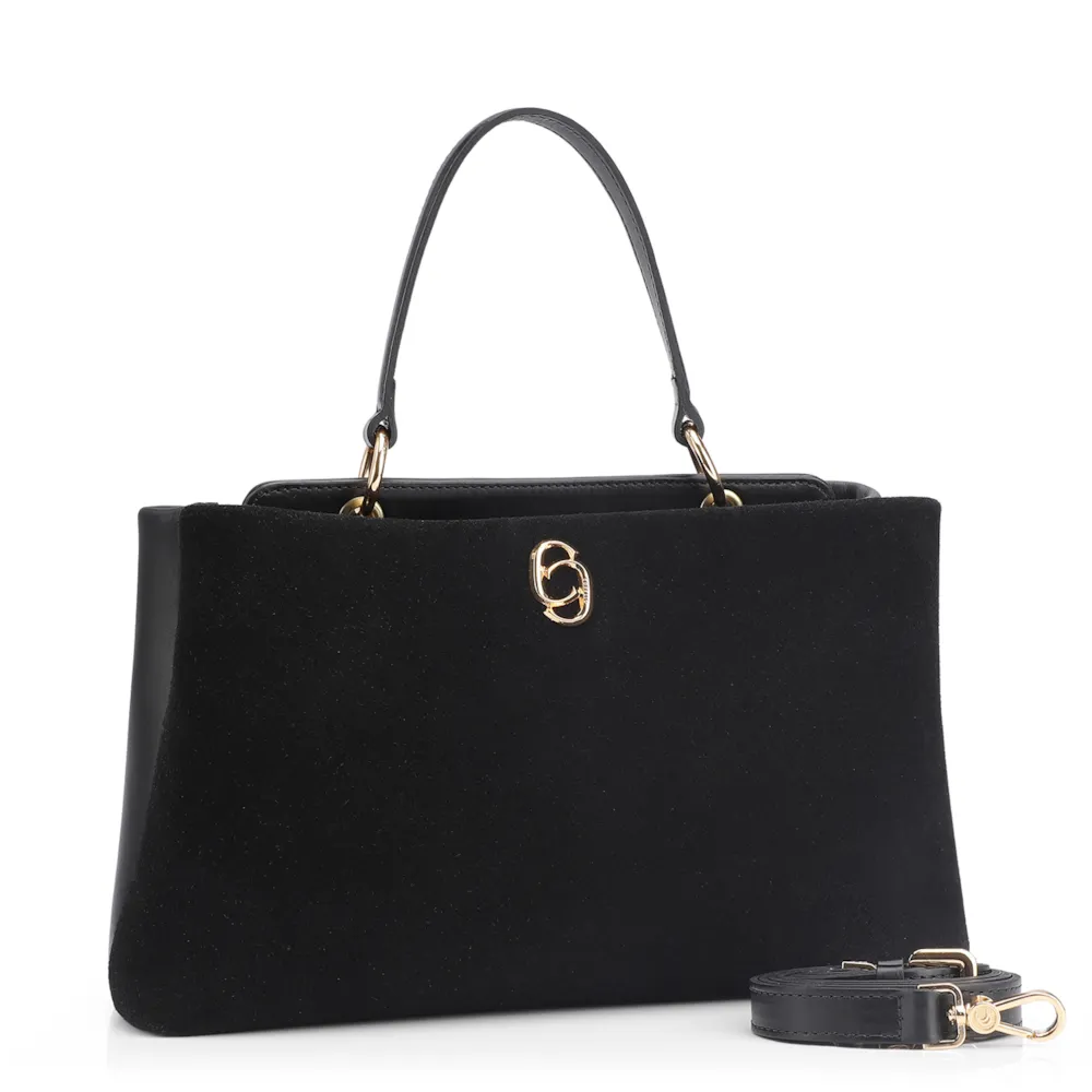 Bolsa Tote Couro Camurça/Couro Preto - imagem 2
