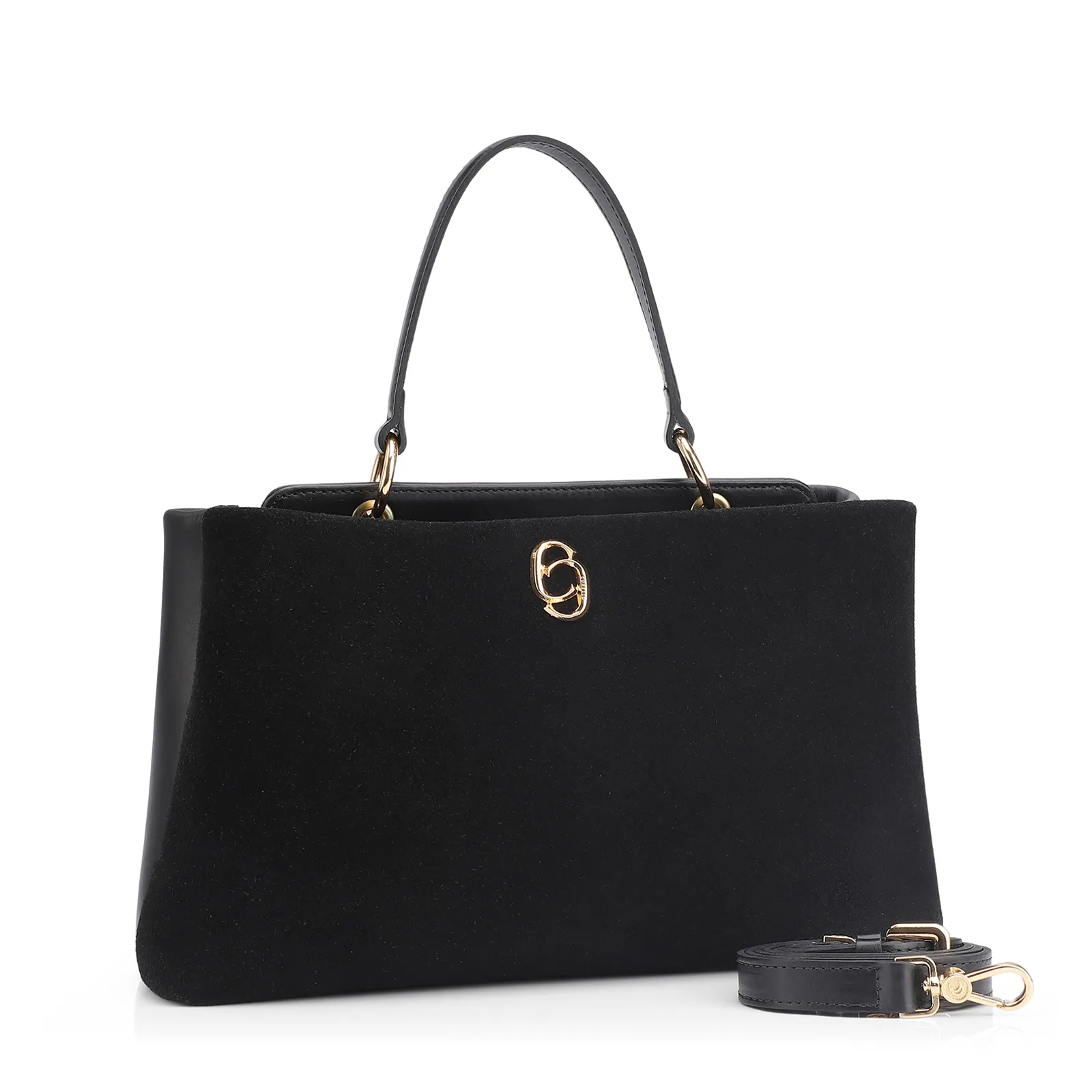 Bolsa Tote Couro Camurça/Couro Preto