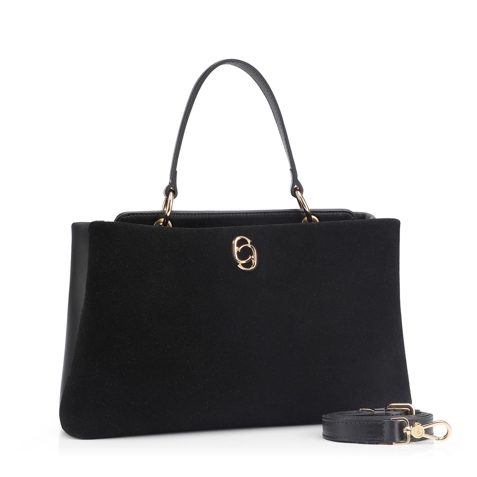 Bolsa Tote Couro Camurça/Couro Preto