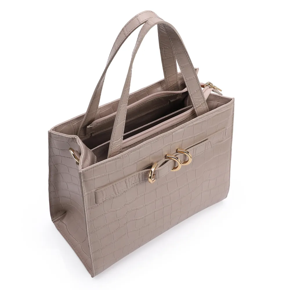 Bolsa Tote Couro Croco Bege - imagem 4