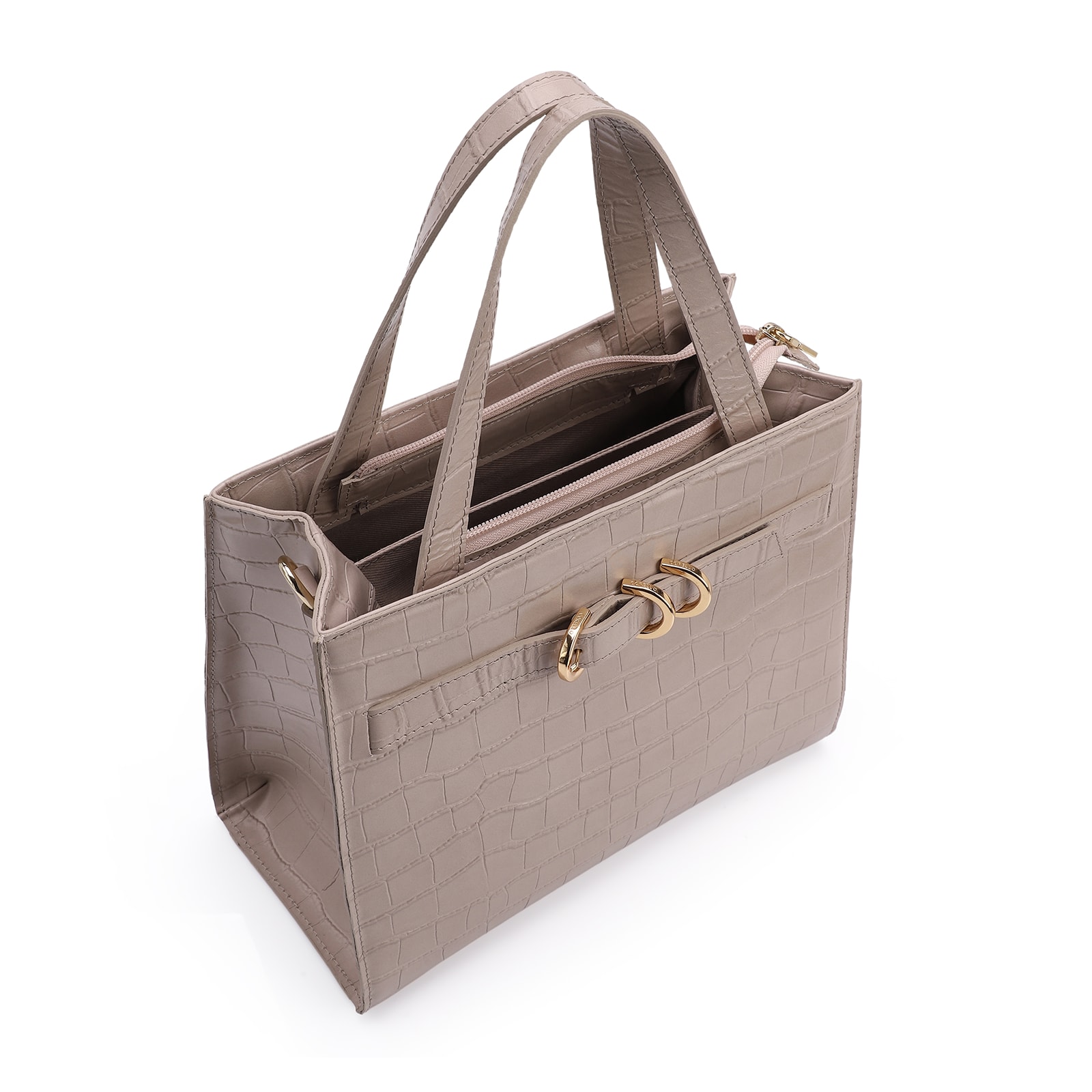 Bolsa Tote Couro Croco Bege