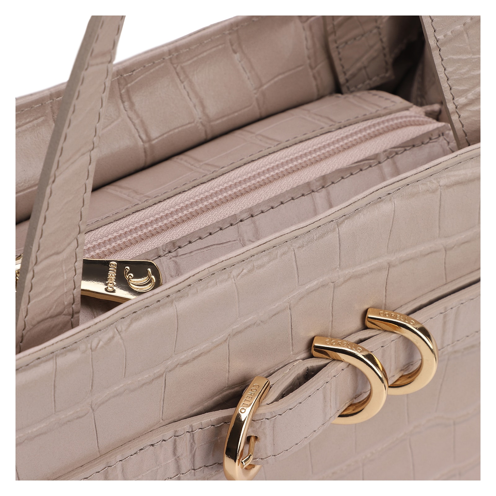 Bolsa Tote Couro Croco Bege