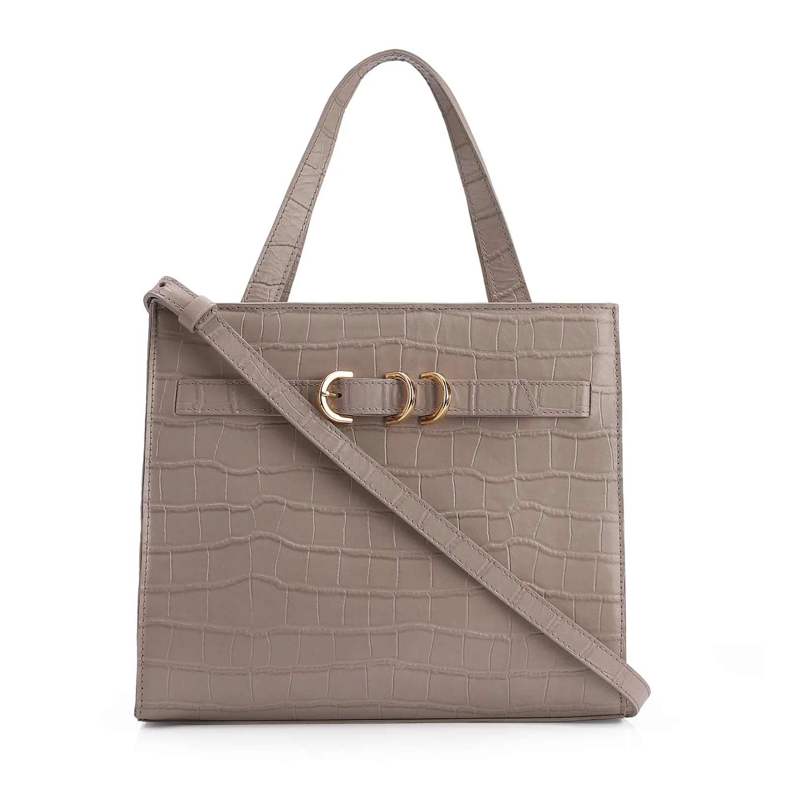 Bolsa Tote Couro Croco Bege
