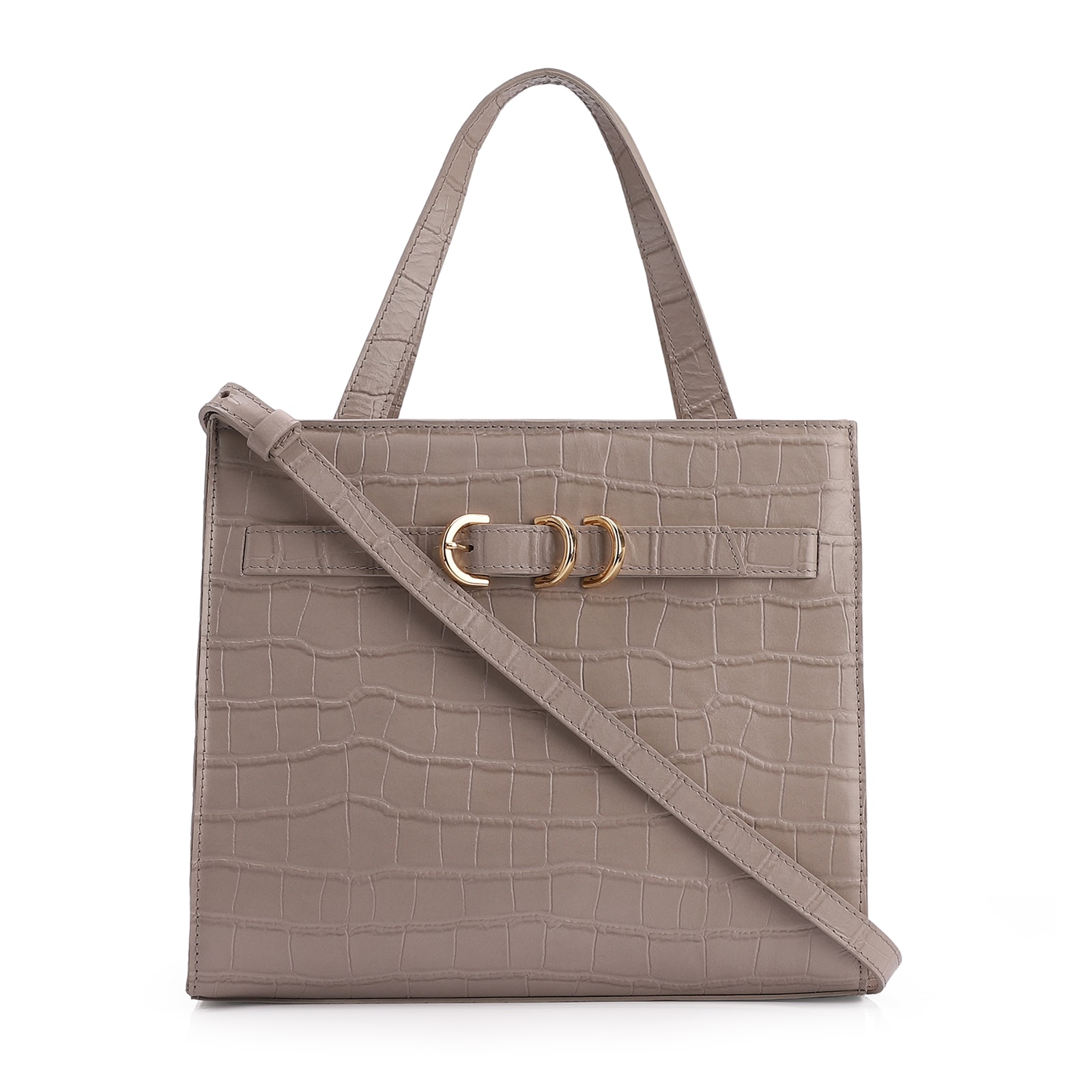 Bolsa Tote Couro Croco Bege