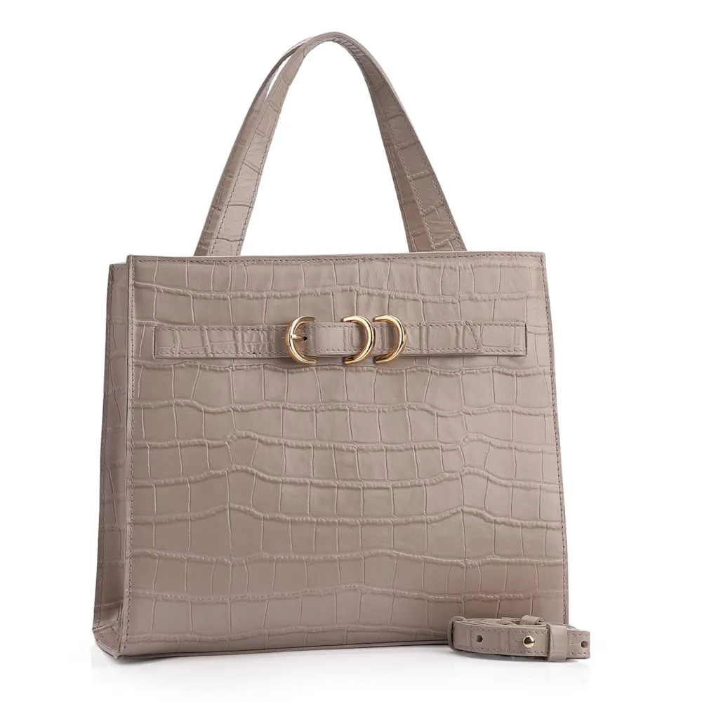Bolsa Tote Couro Croco Bege - imagem 2