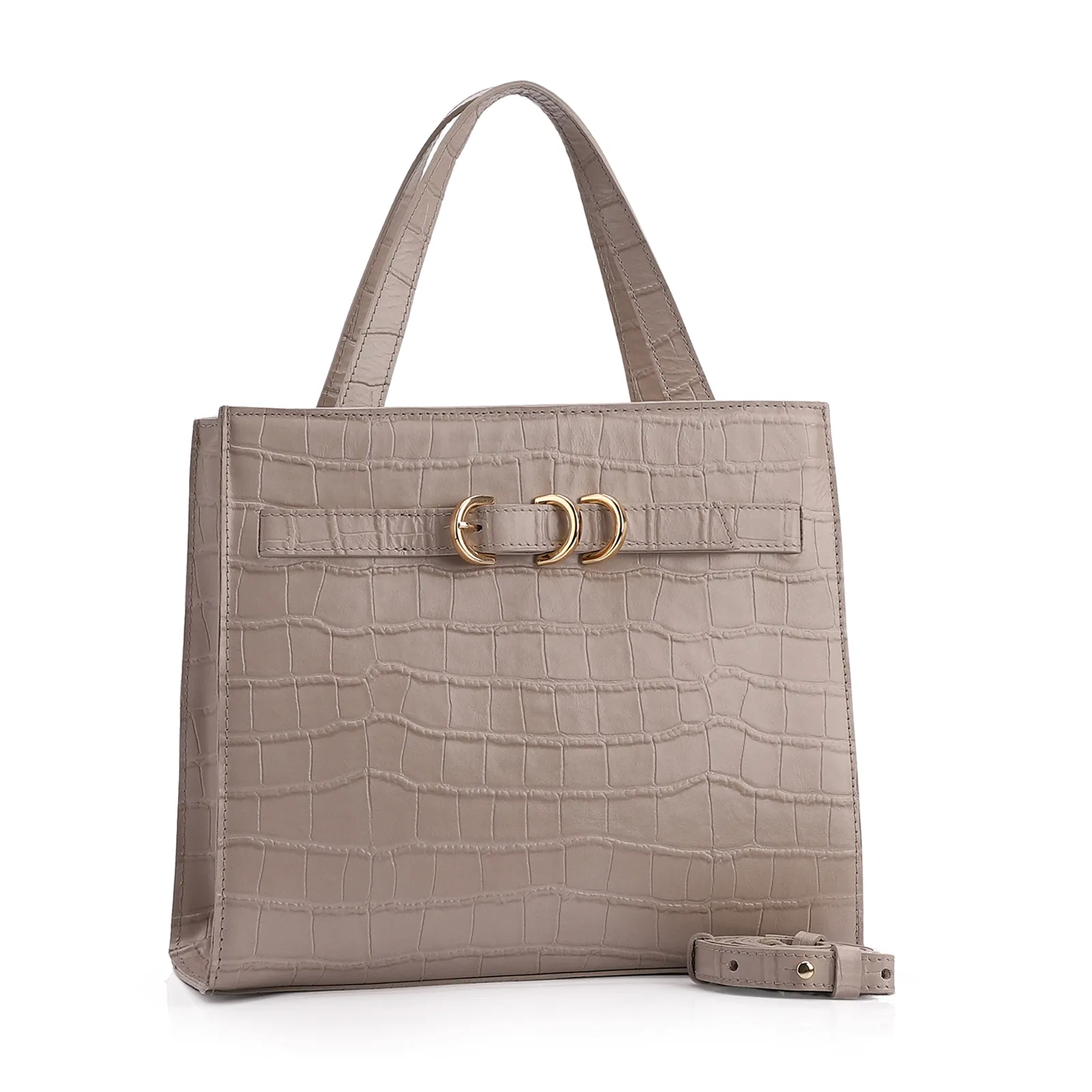 Bolsa Tote Couro Croco Bege