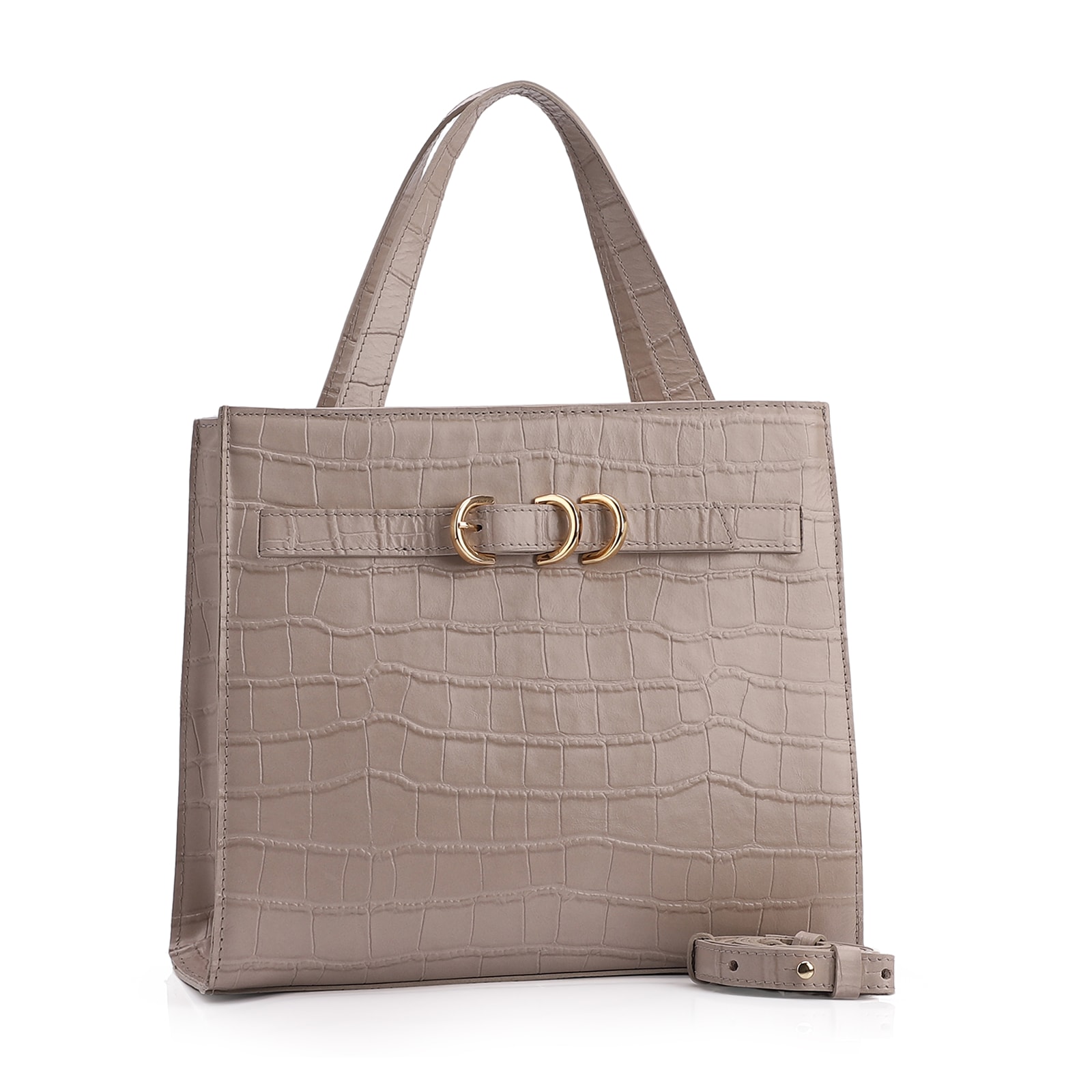 Bolsa Tote Couro Croco Bege