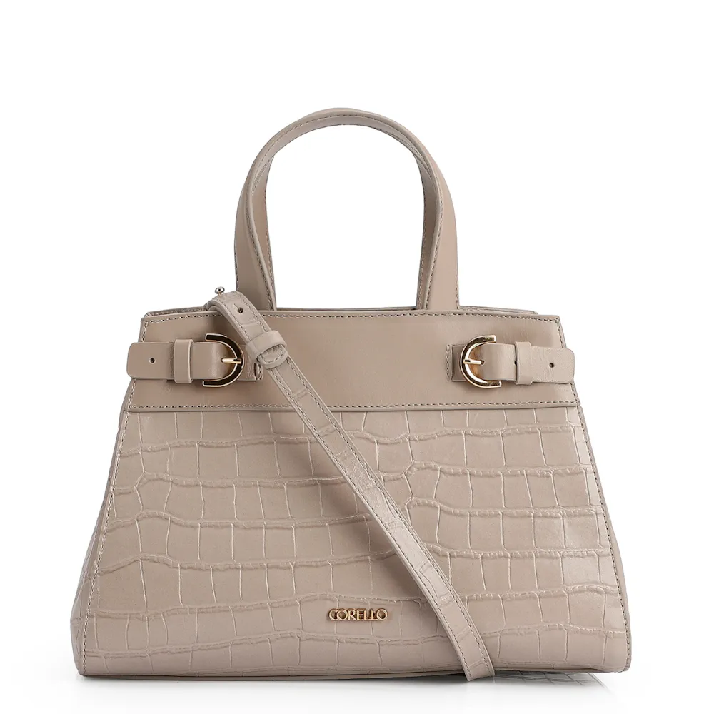 Bolsa Tote Couro Croco Bege