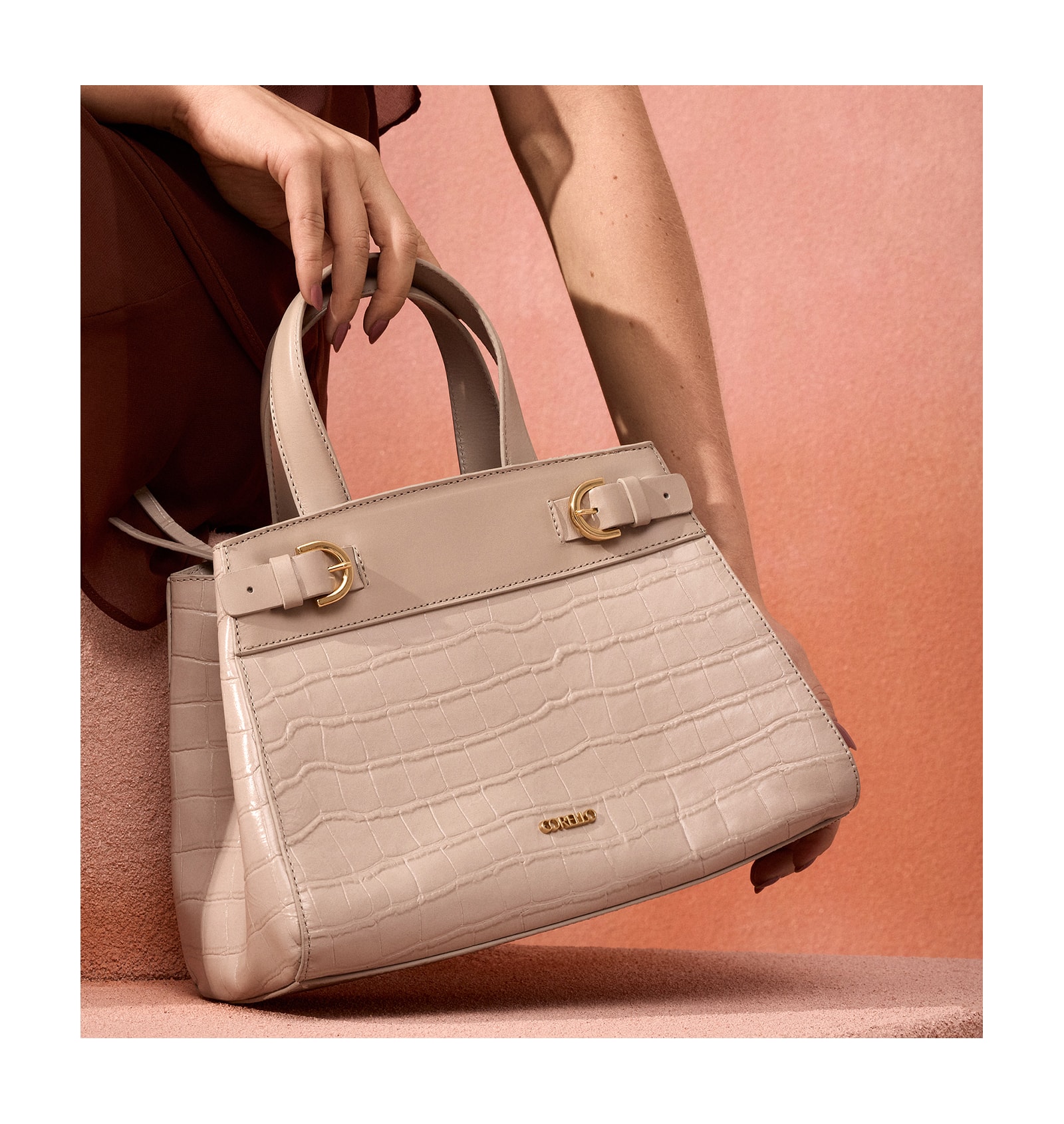 Bolsa Tote Couro Croco Bege