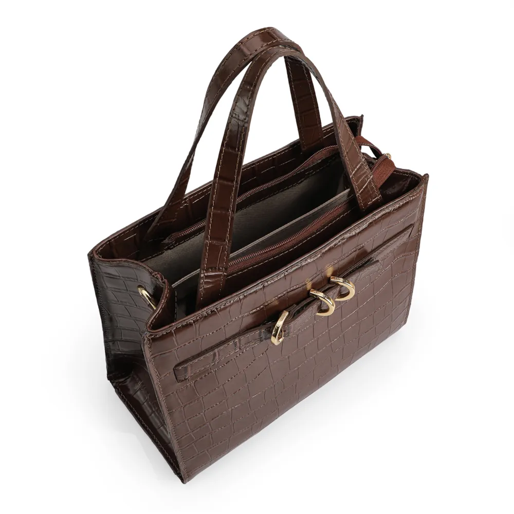 Bolsa Tote Couro Croco Marrom - imagem 4