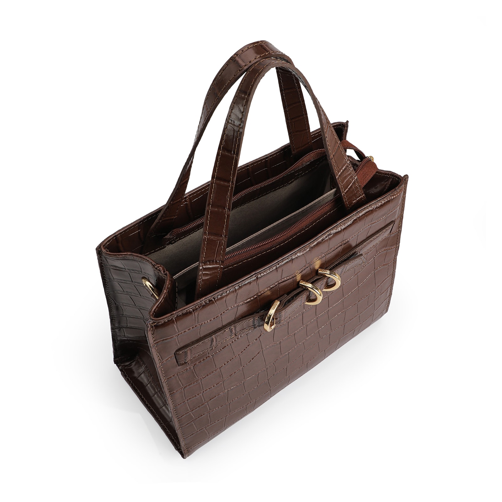 Bolsa Tote Couro Croco Marrom