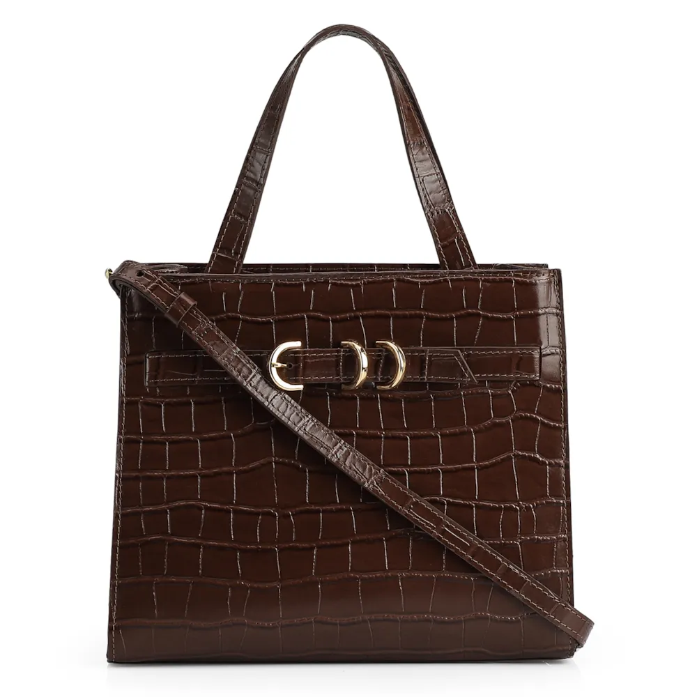 Bolsa Tote Couro Croco Marrom