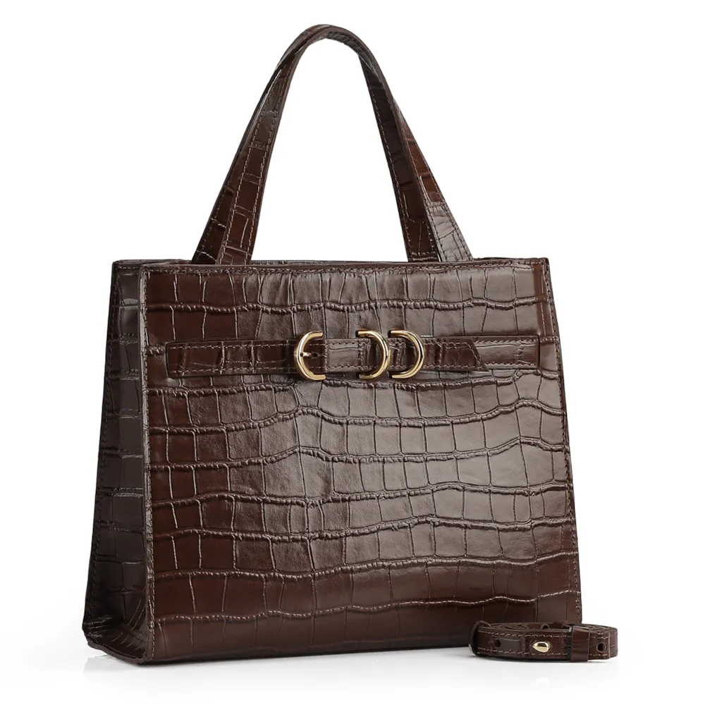 Bolsa Tote Couro Croco Marrom - imagem 2