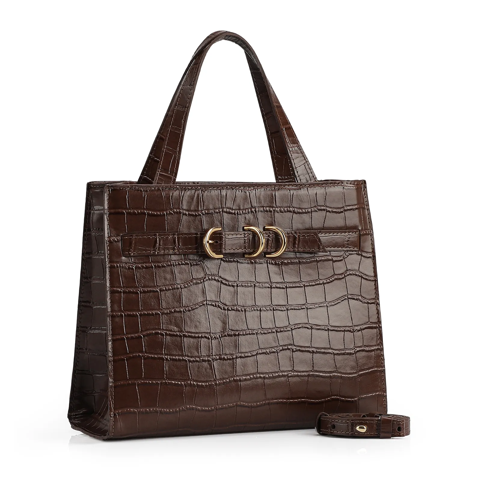 Bolsa Tote Couro Croco Marrom