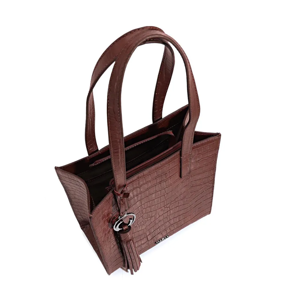 Bolsa Tote Couro Croco Marrom - imagem 4