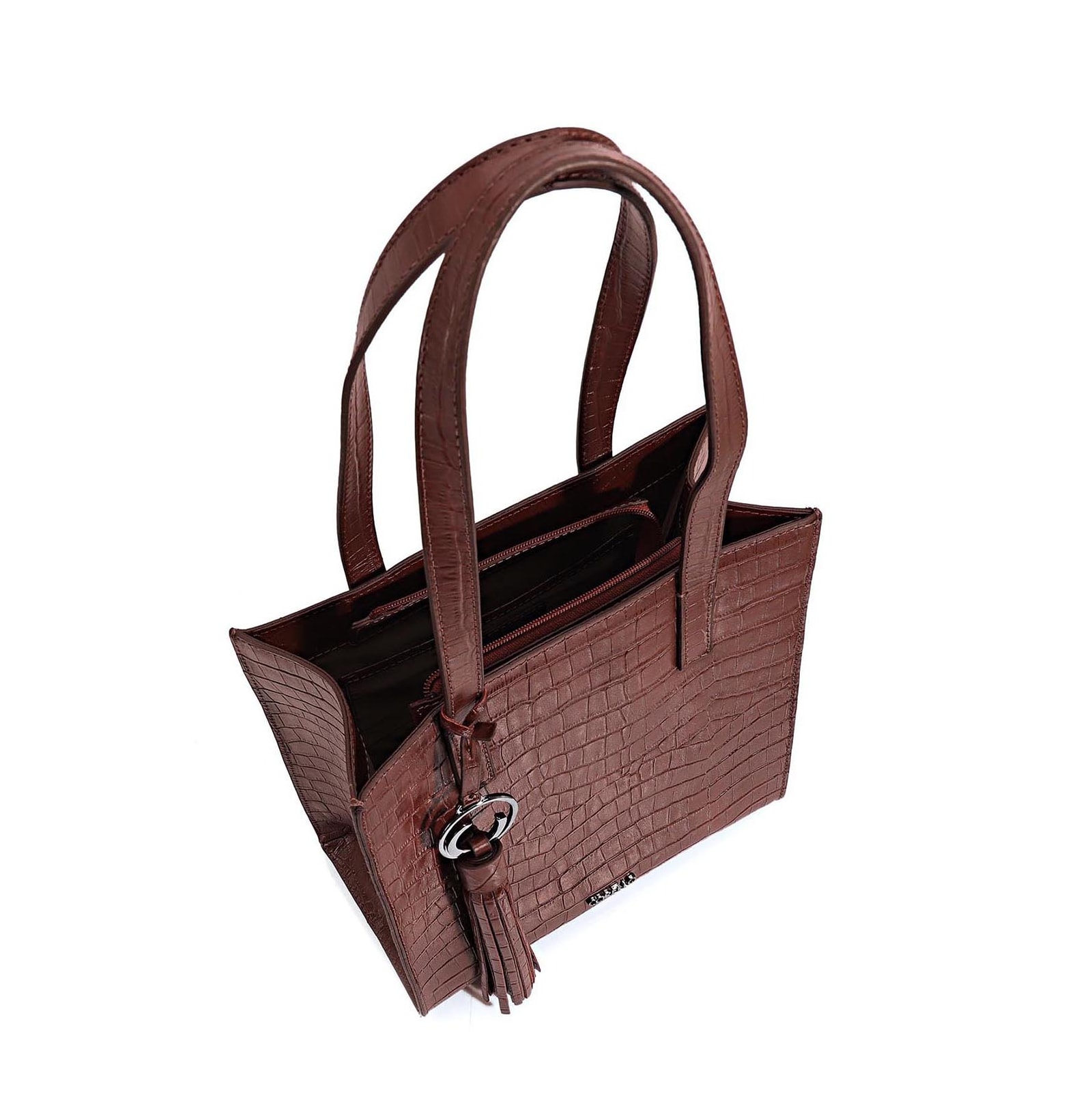 Bolsa Tote Couro Croco Marrom
