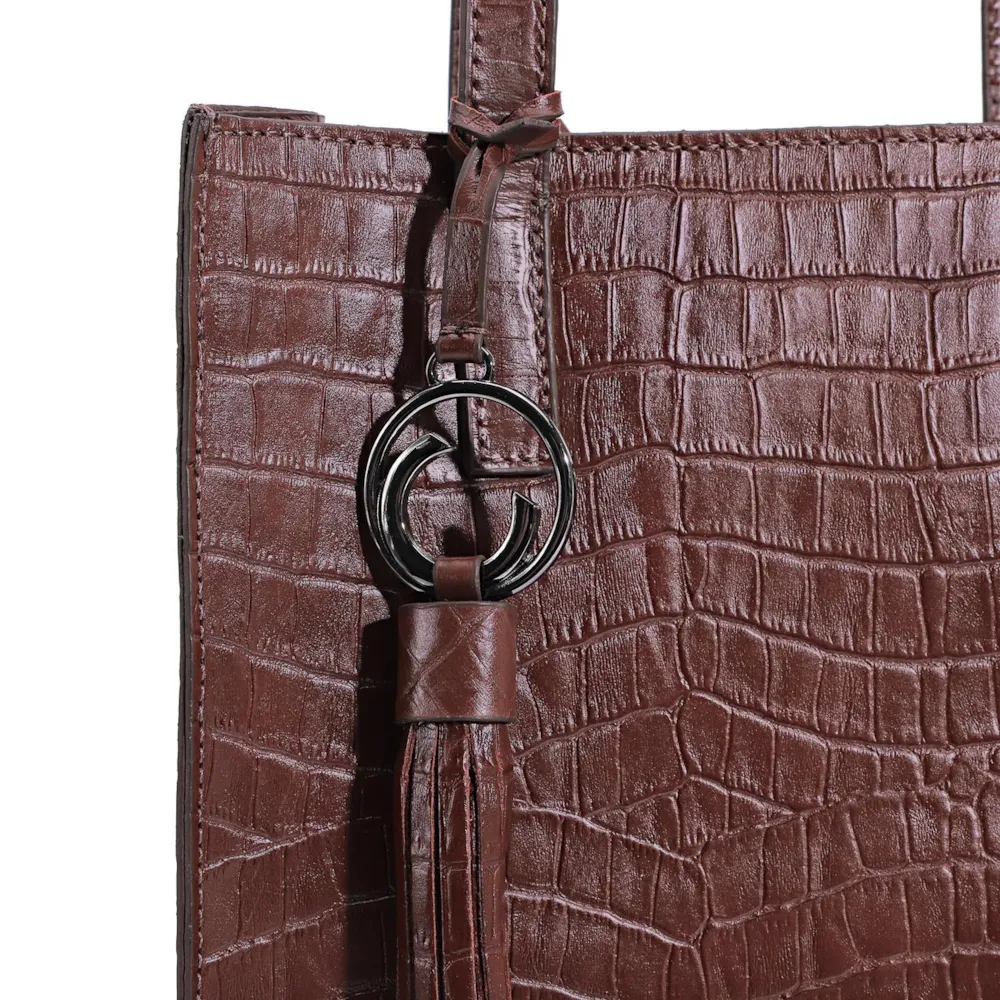 Bolsa Tote Couro Croco Marrom - imagem 5