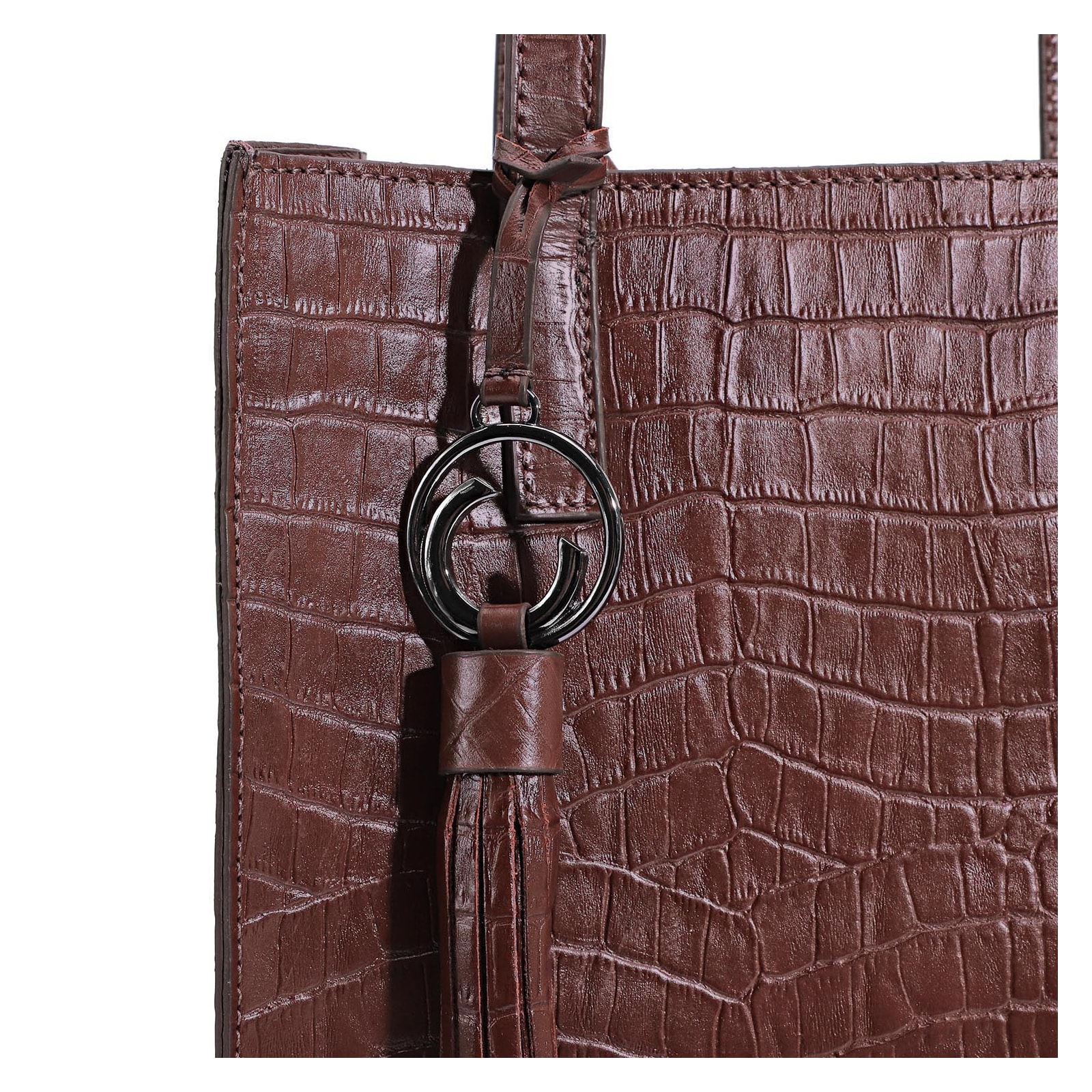 Bolsa Tote Couro Croco Marrom