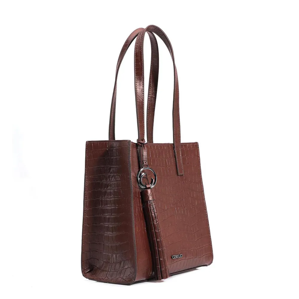 Bolsa Tote Couro Croco Marrom - imagem 2