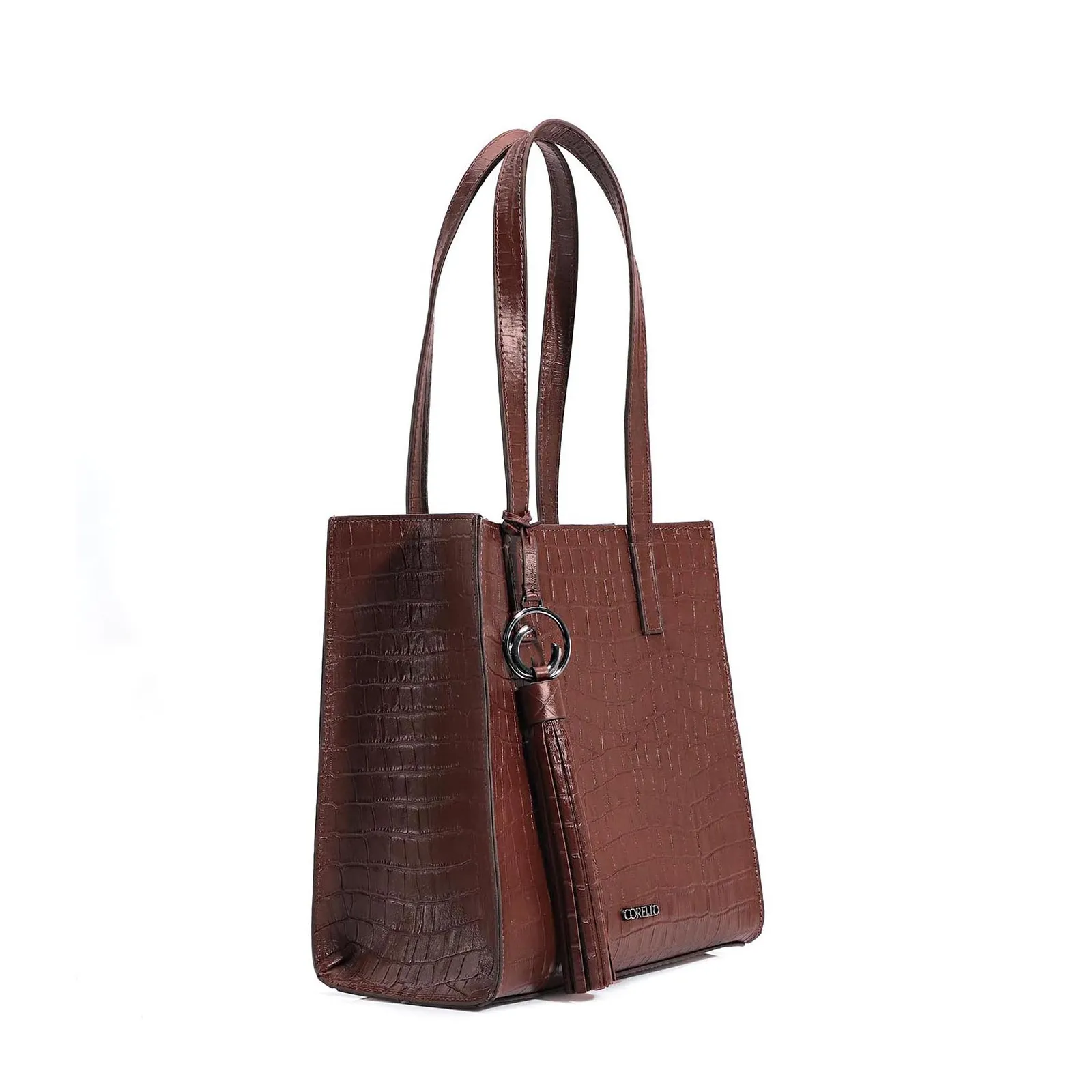 Bolsa Tote Couro Croco Marrom