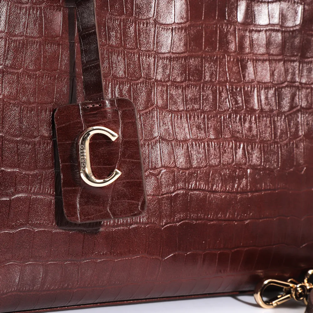 Bolsa Tote Couro Croco Marrom - imagem 6