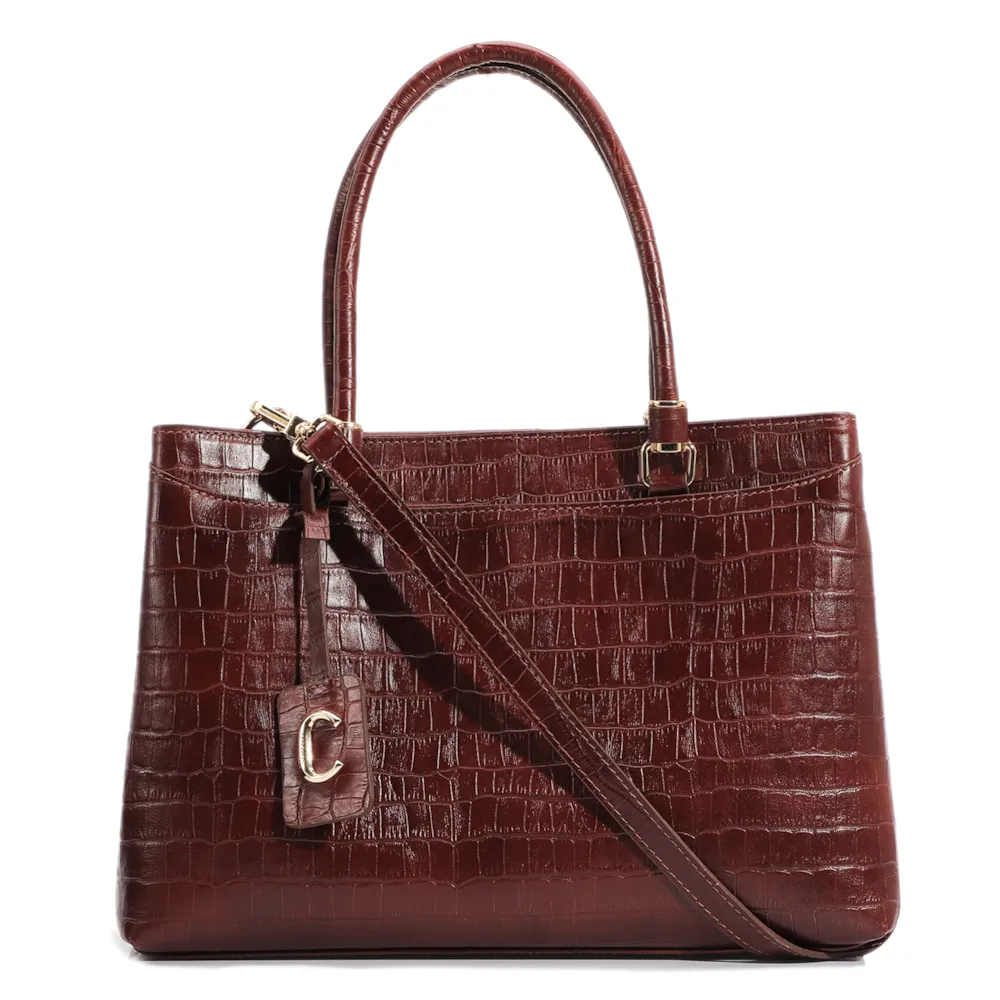 Bolsa Tote Couro Croco Marrom