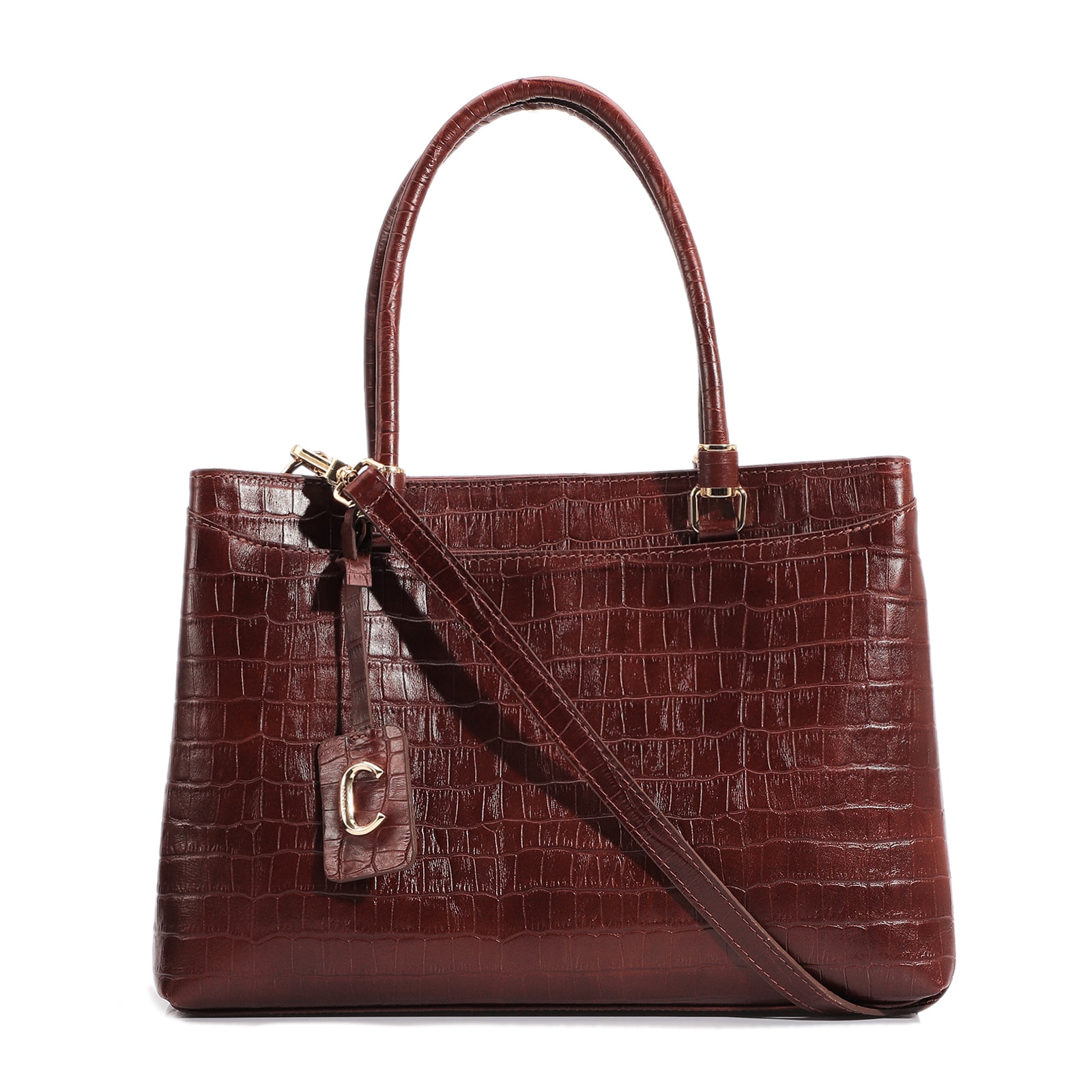 Bolsa Tote Couro Croco Marrom