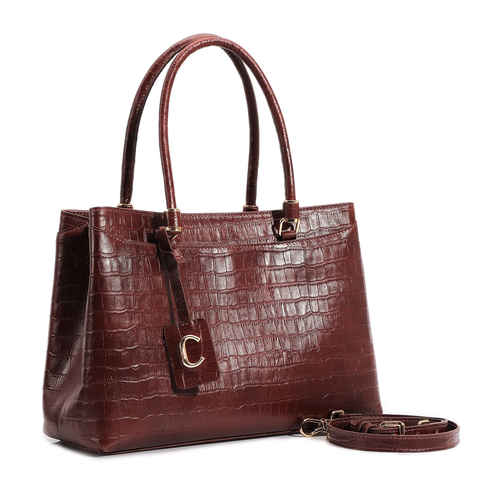 Bolsa Tote Couro Croco Marrom