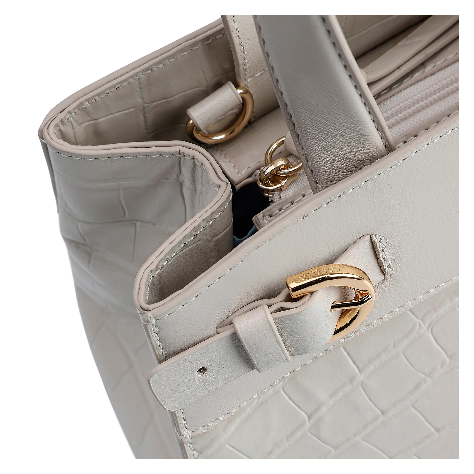 Bolsa Tote Couro Croco Off White