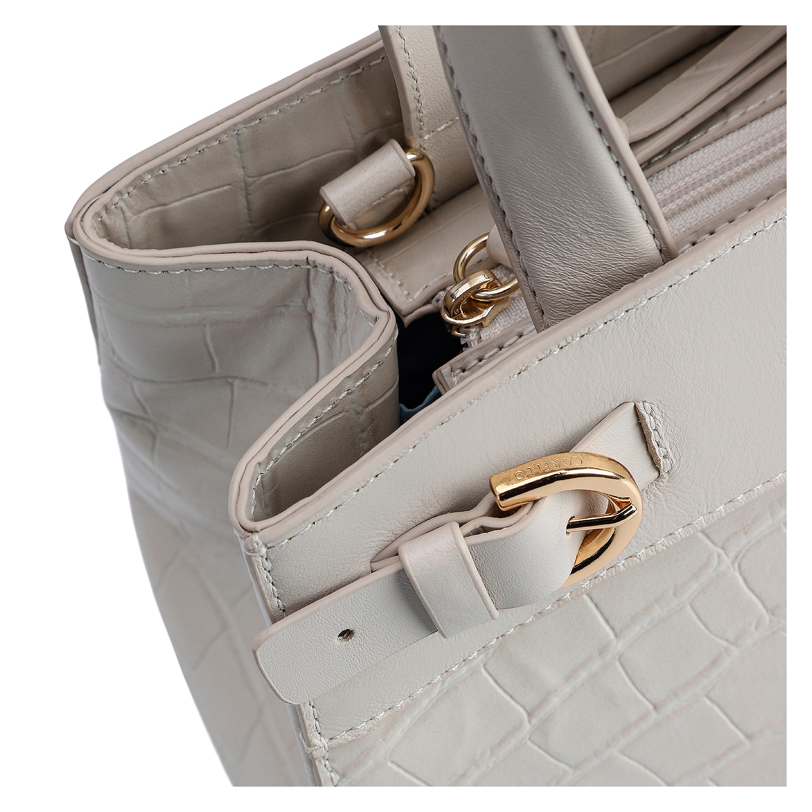Bolsa Tote Couro Croco Off White