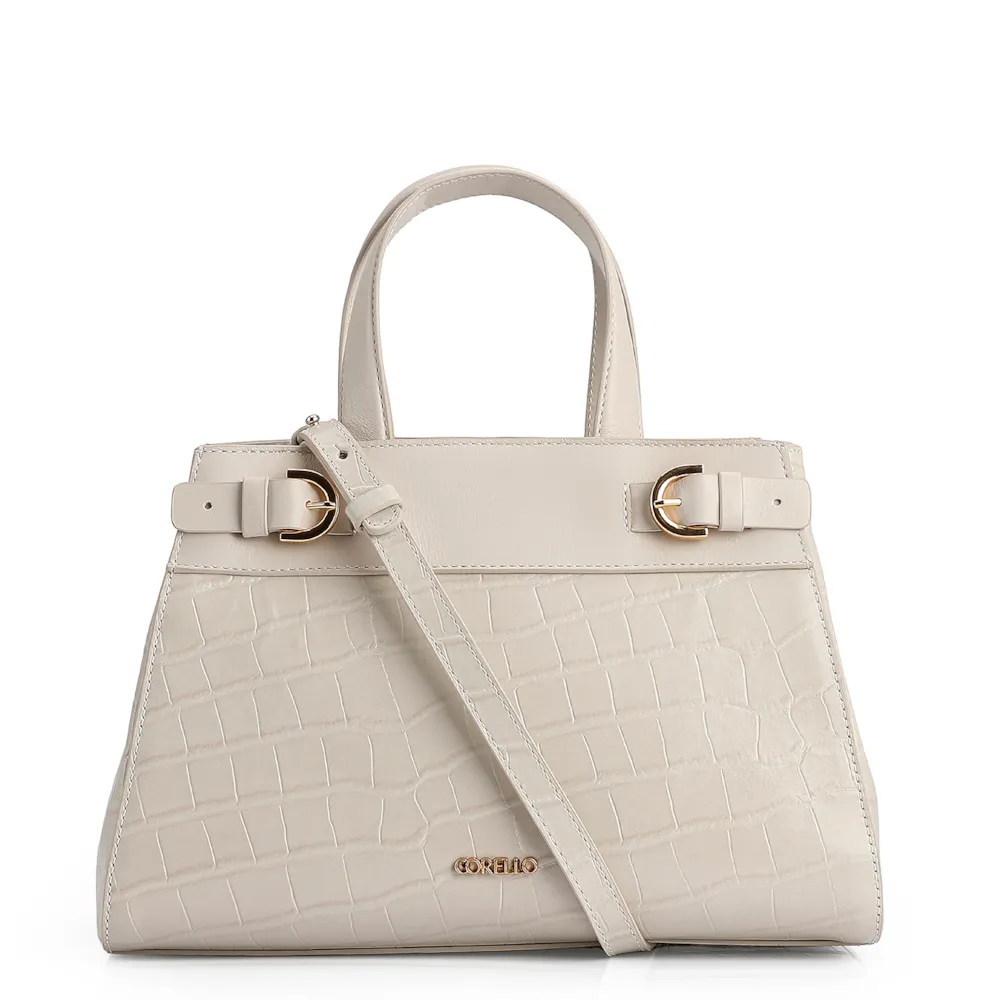 Bolsa Tote Couro Croco Off White