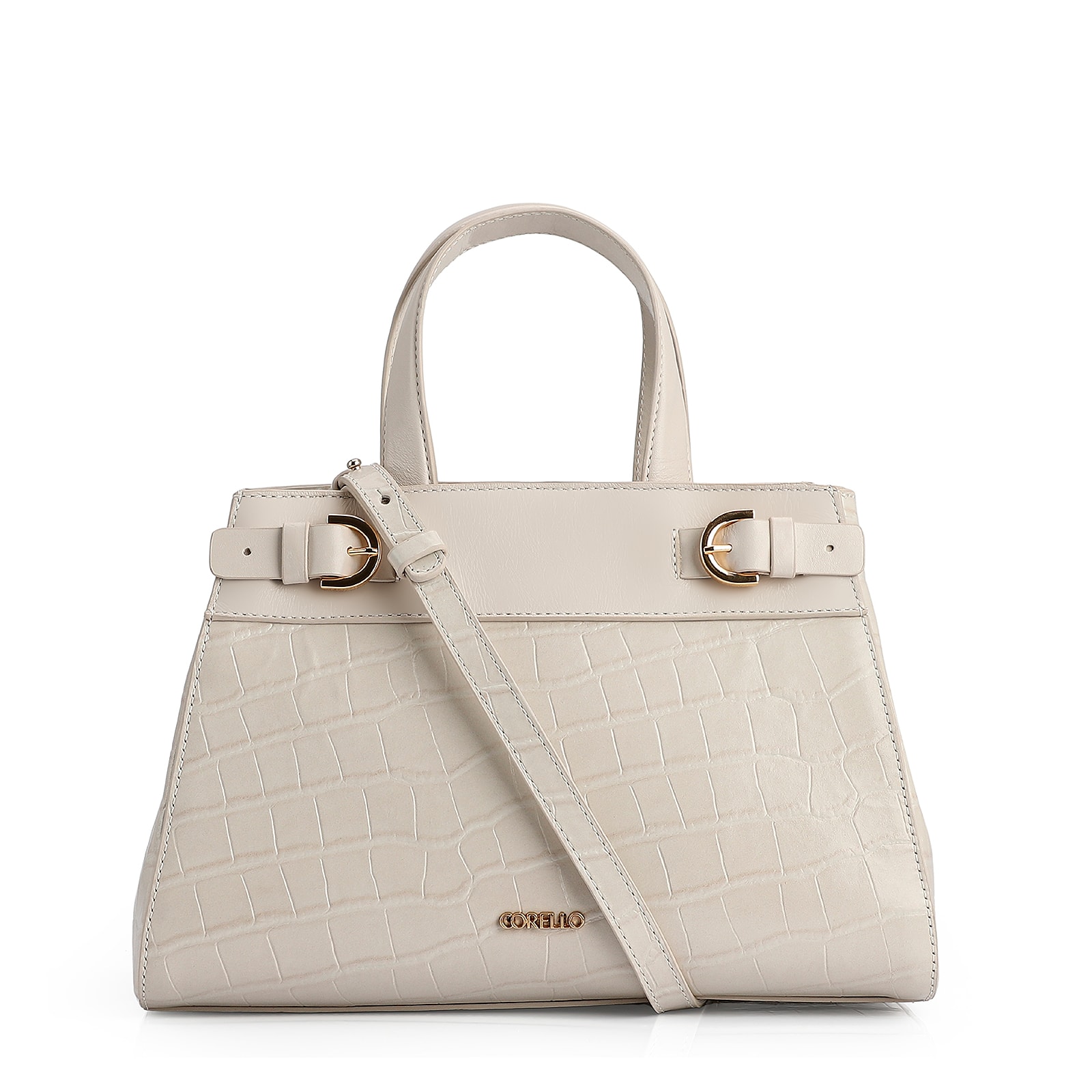 Bolsa Tote Couro Croco Off White